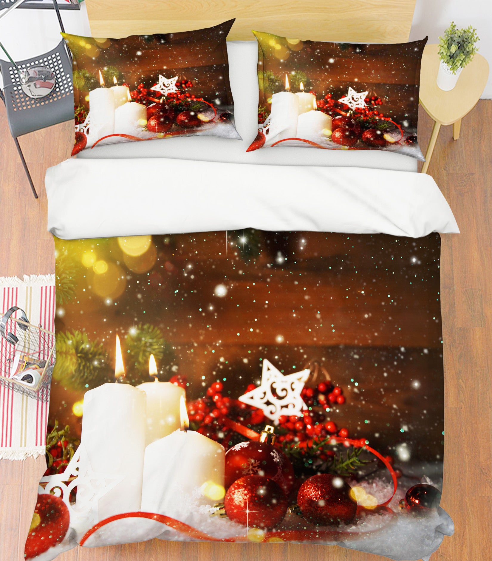 3D White Candle 53006 Christmas Quilt Duvet Cover Xmas Bed Pillowcases