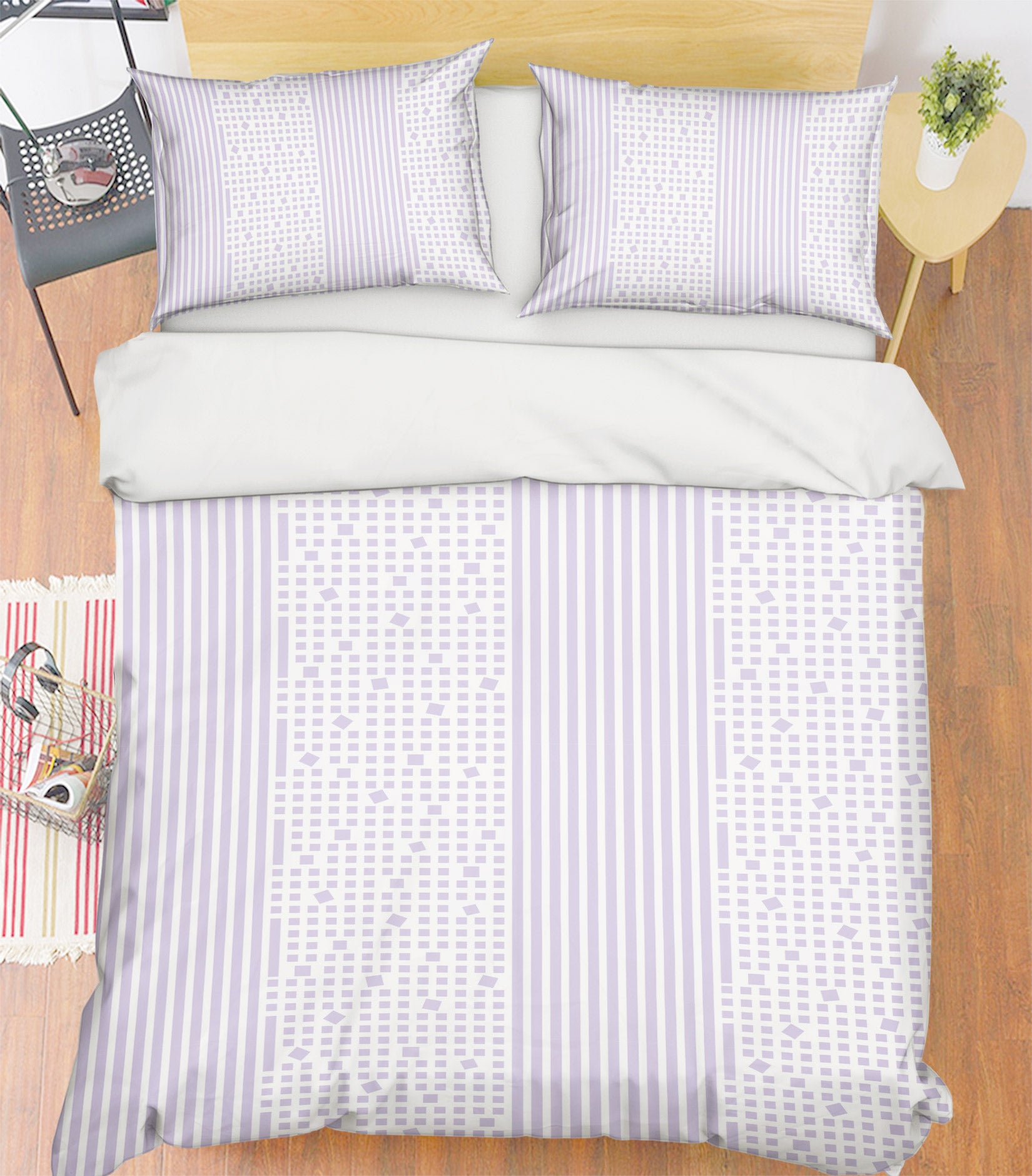 3D Light Purple Stripe Dots 98157 Kasumi Loffler Bedding Bed Pillowcases Quilt