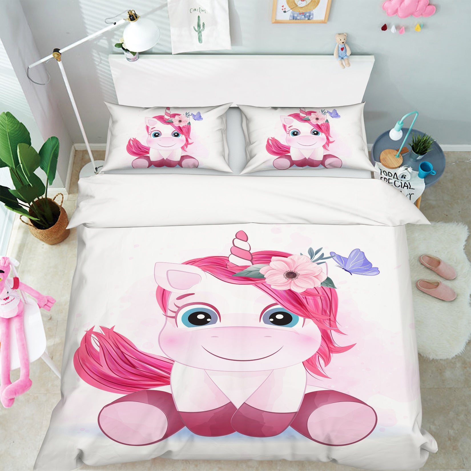 3D Pink Unicorn 63231 Bed Pillowcases Quilt