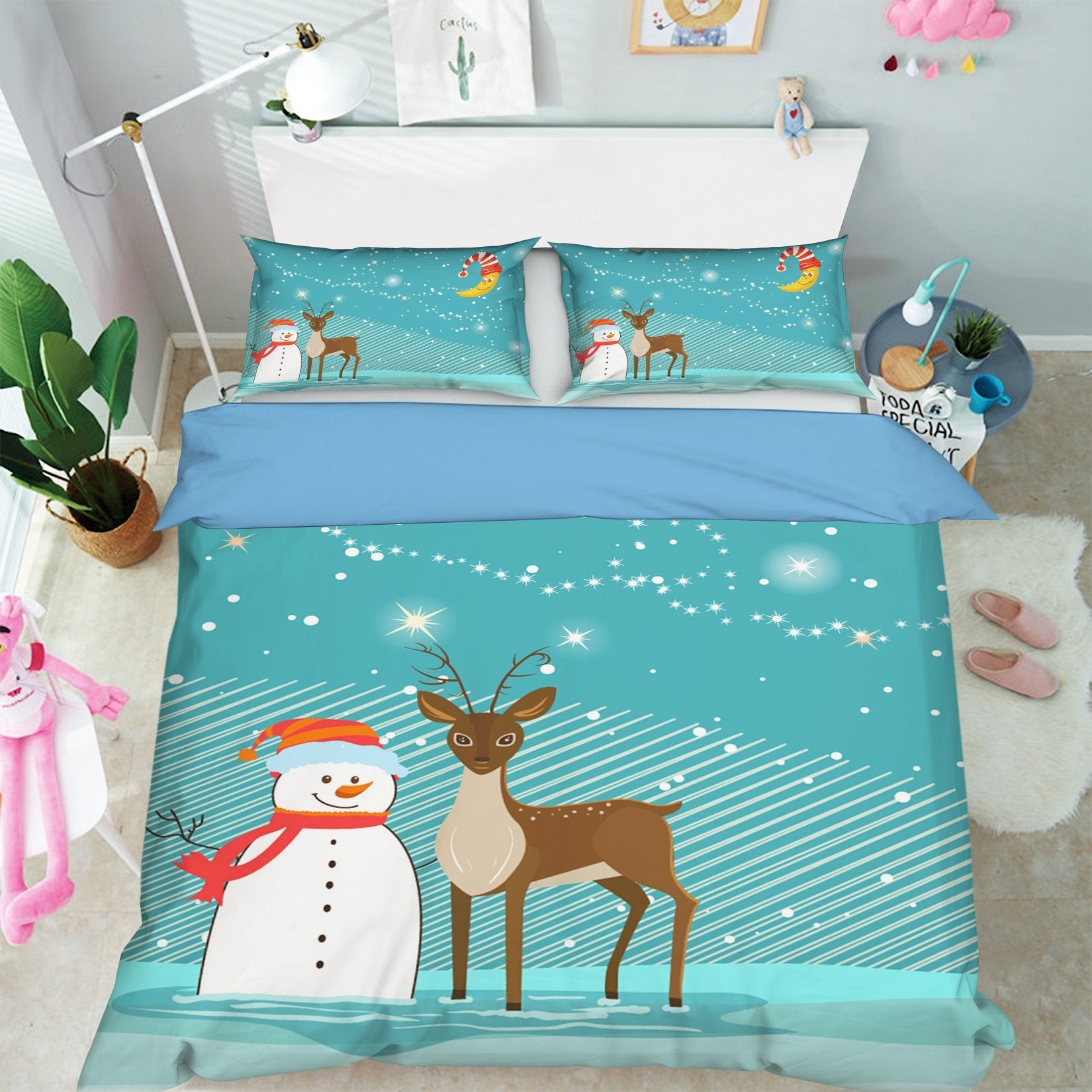 3D Christmas Snowman Deer Staring 30 Bed Pillowcases Quilt Quiet Covers AJ Creativity Home 