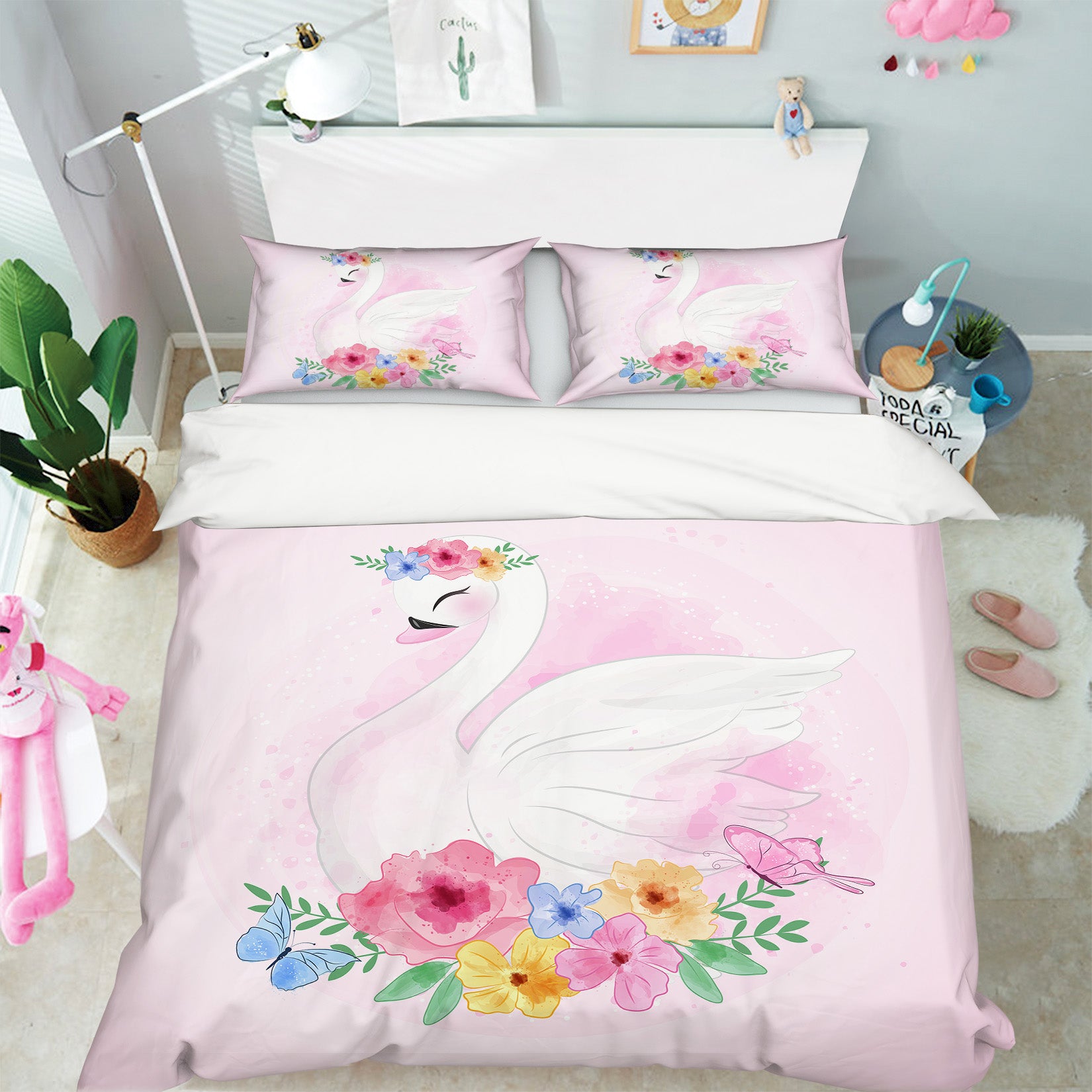 3D Flower Swan 63236 Bed Pillowcases Quilt
