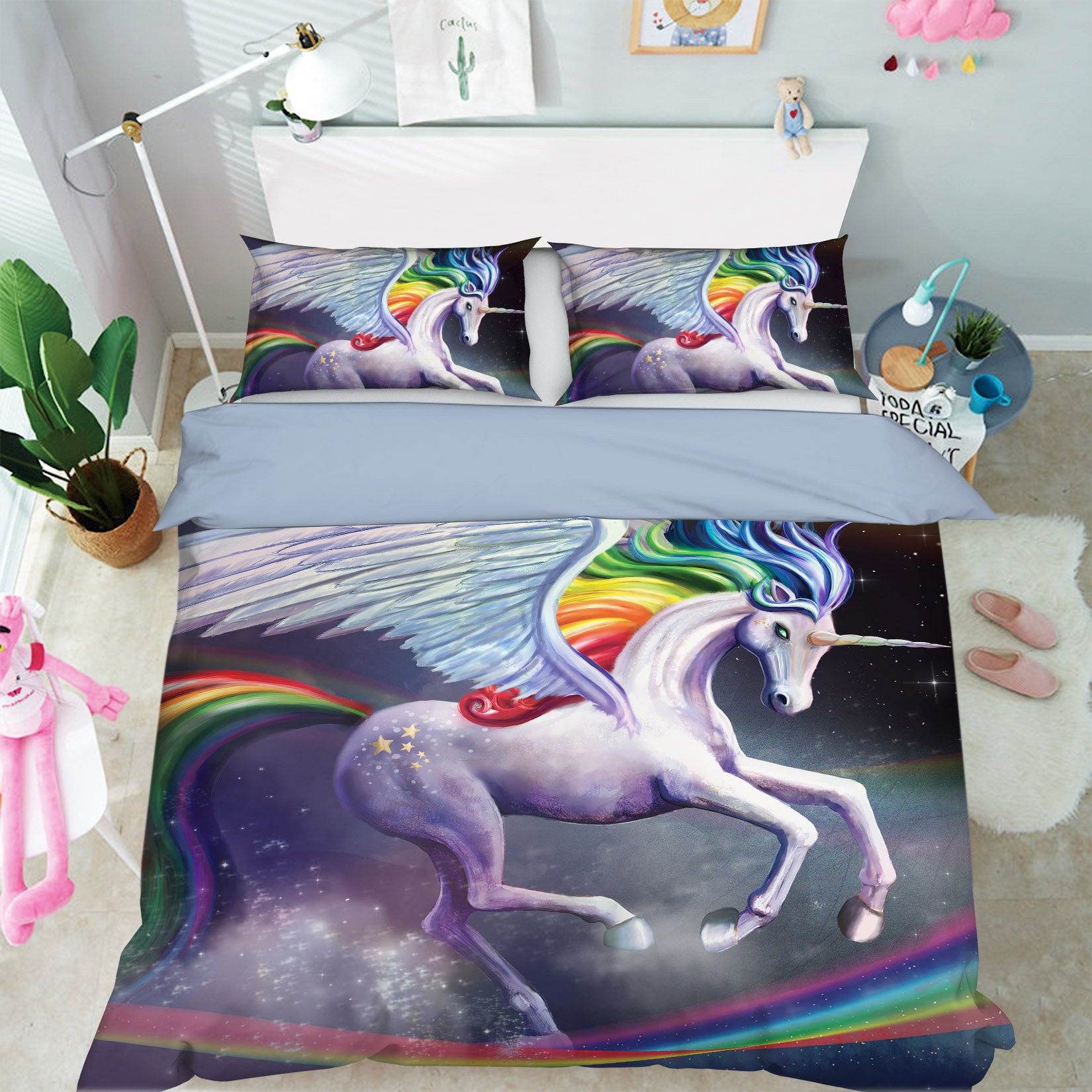 3D Rainbow Unicorn 116 Rose Catherine Khan Bedding Bed Pillowcases Quilt