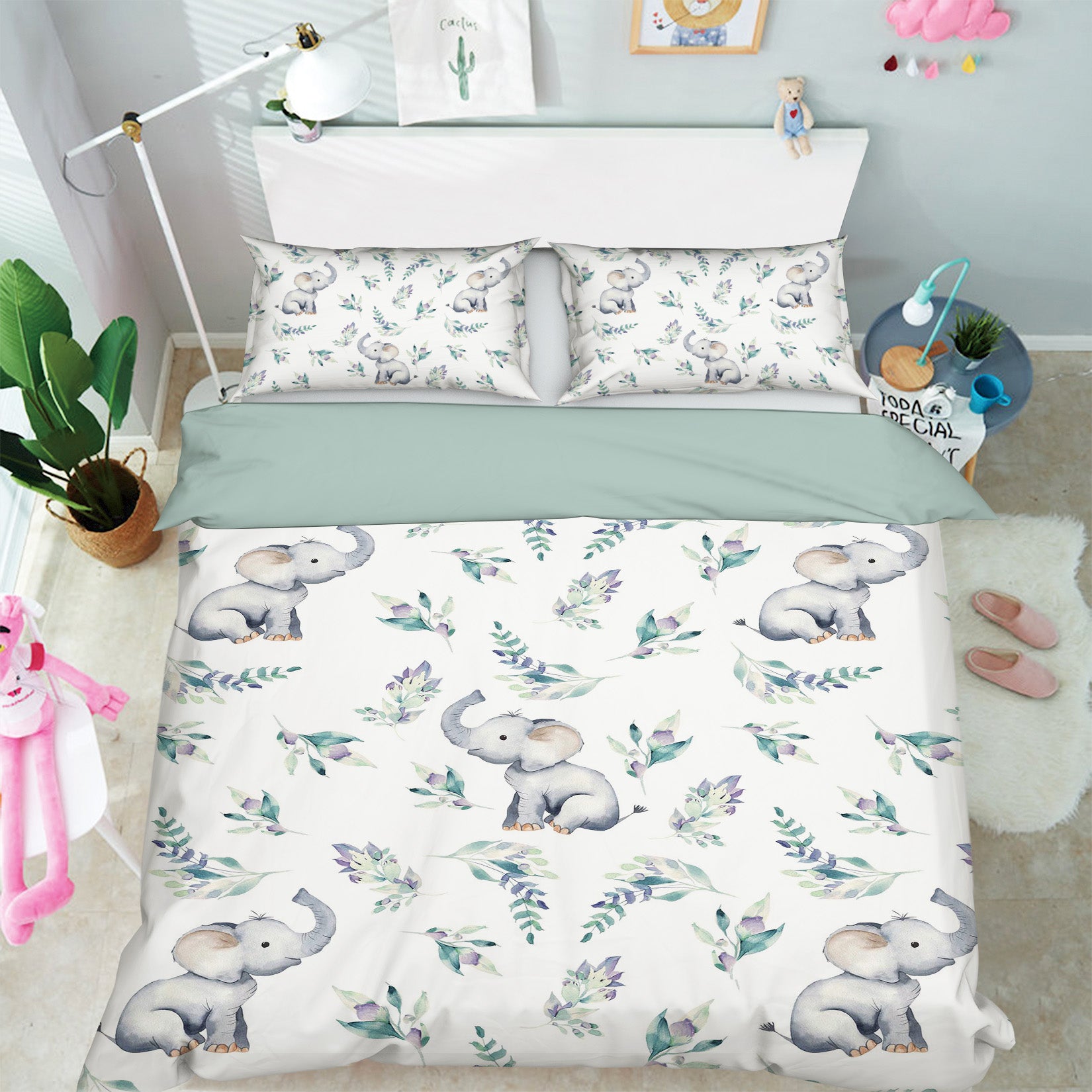 3D Elephant Flower 220 Uta Naumann Bedding Bed Pillowcases Quilt