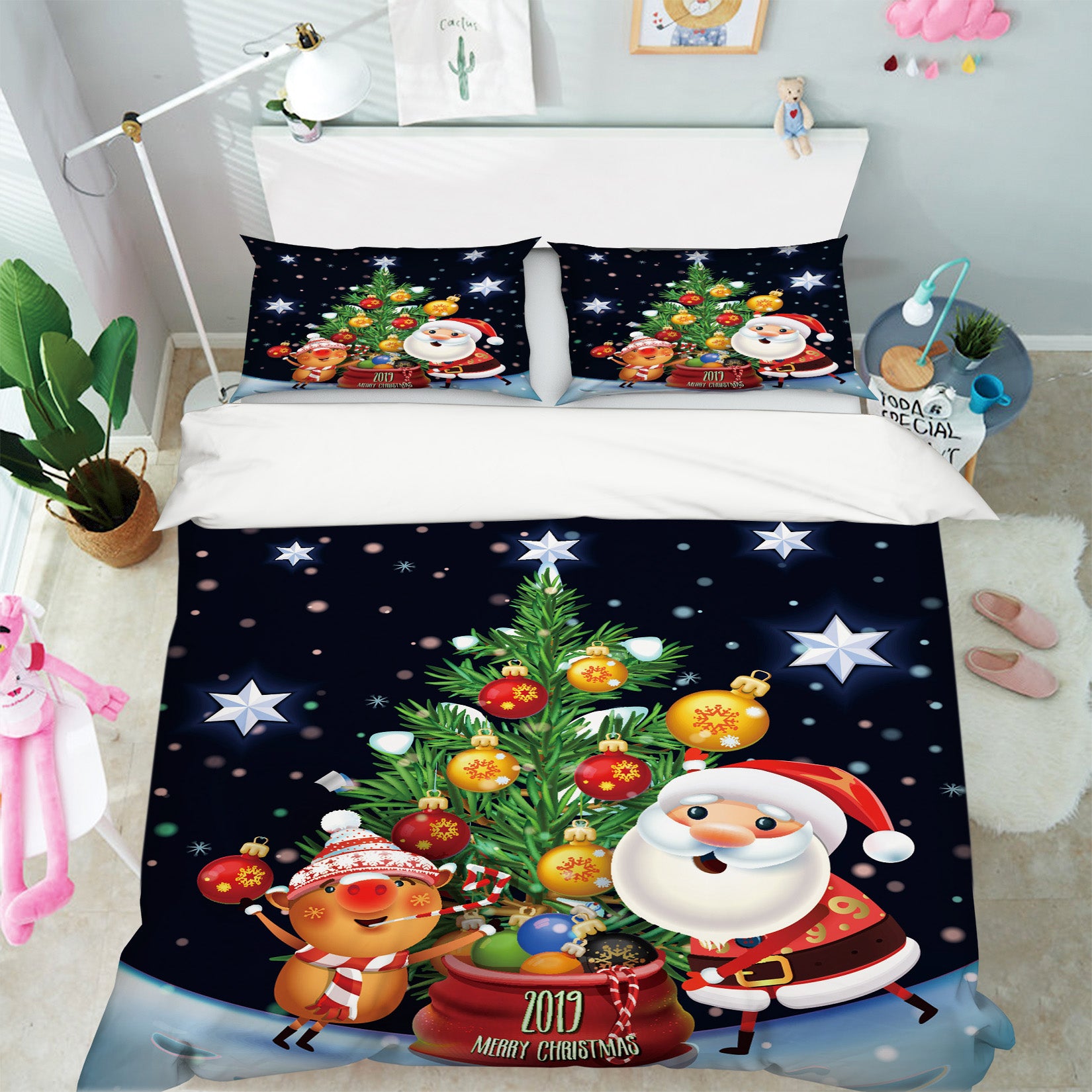 3D Tree Deer Santa Claus 53020 Christmas Quilt Duvet Cover Xmas Bed Pillowcases