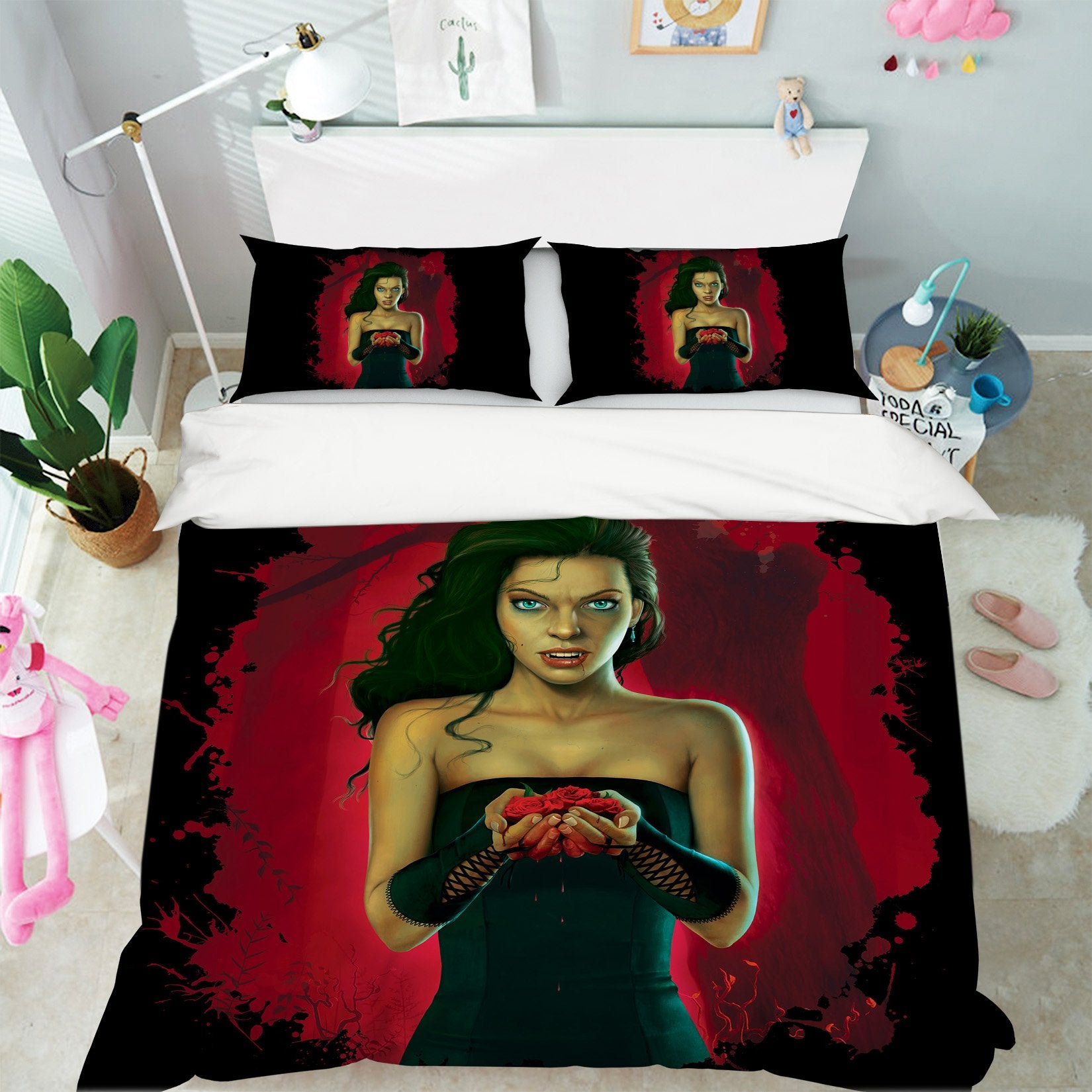 3D Blood Roses Woman 021 Bed Pillowcases Quilt Exclusive Designer Vincent Quiet Covers AJ Creativity Home 