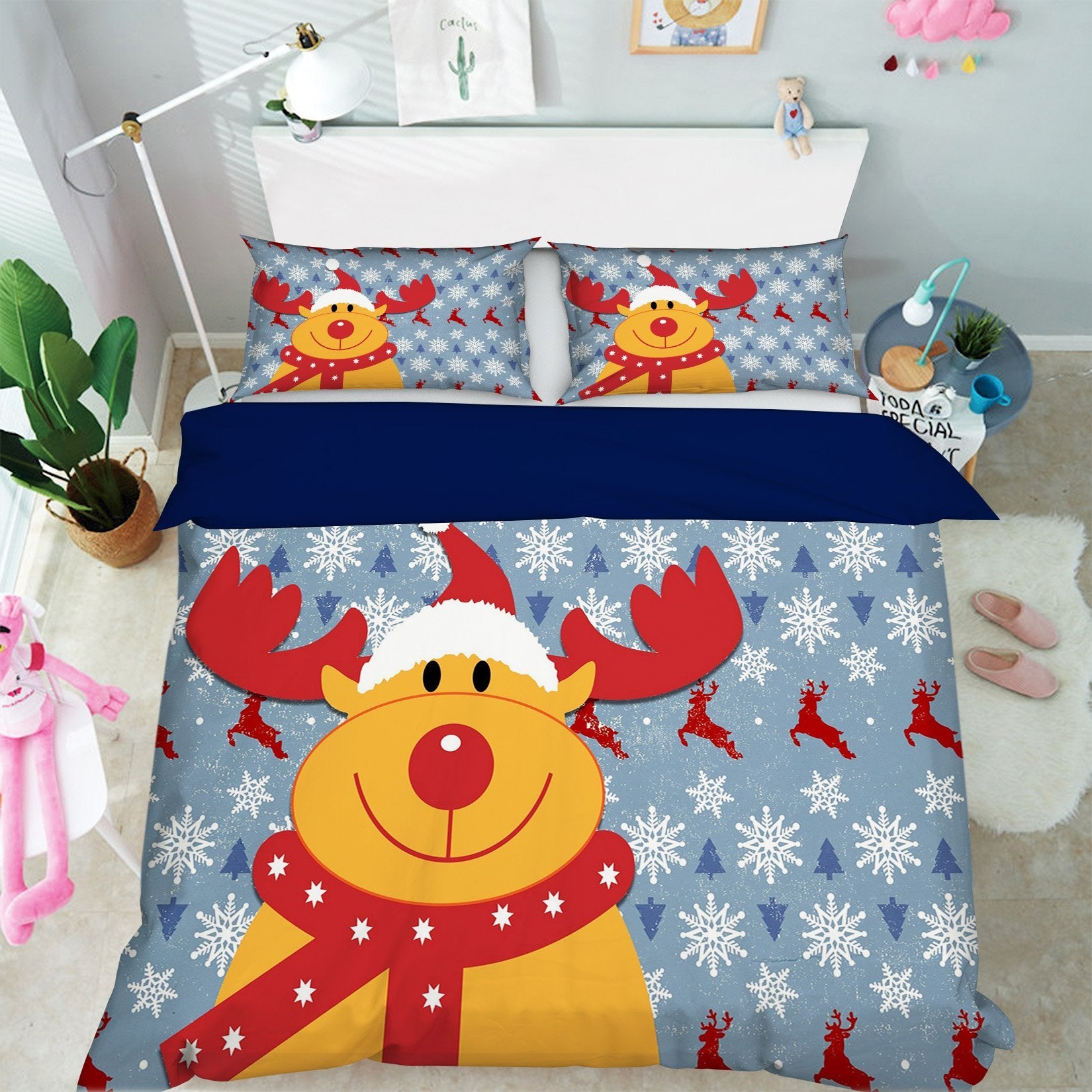3D Christmas Cartoon Cute Deer 42 Bed Pillowcases Quilt Quiet Covers AJ Creativity Home 