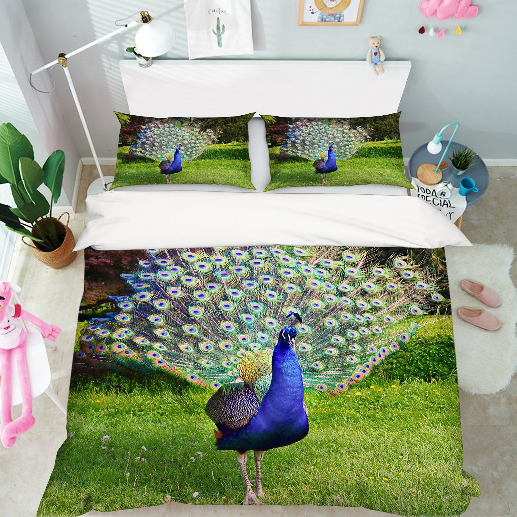 3D Lawn Peacock 097 Bed Pillowcases Quilt
