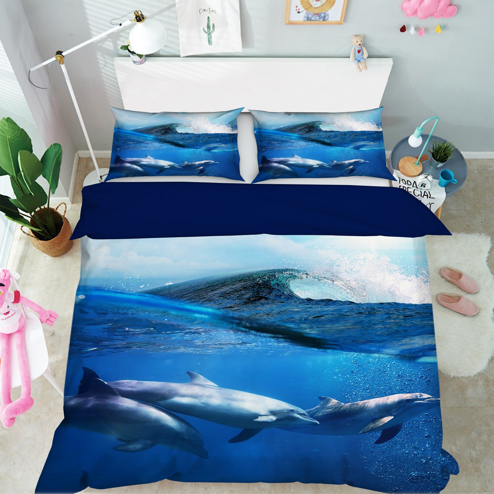 3D Dolphin Waves 040 Bed Pillowcases Quilt