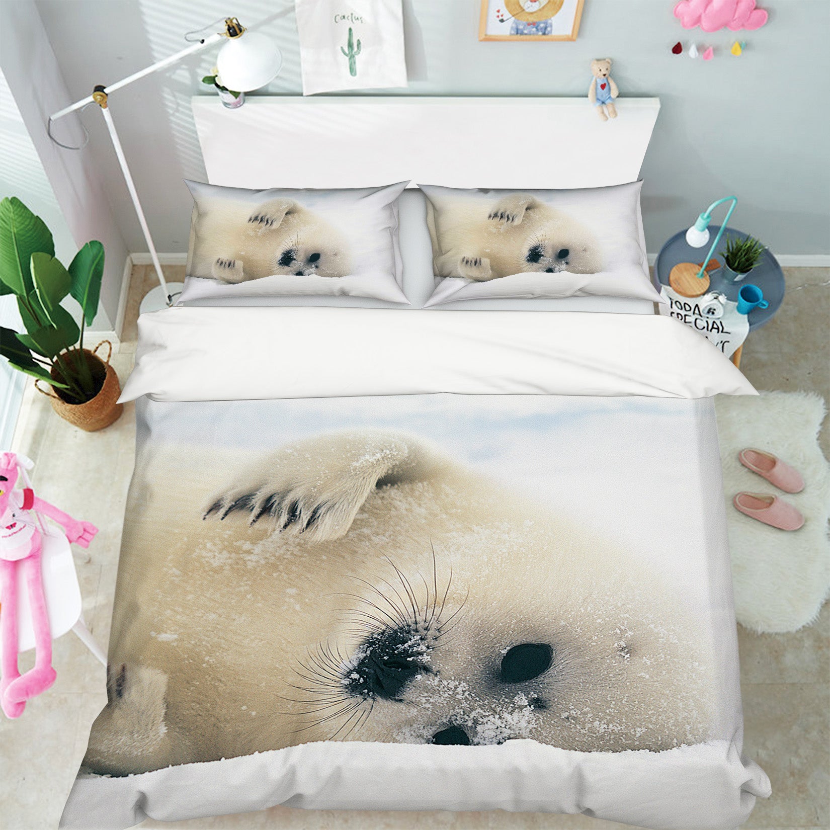 3D White Sea Lion 015 Bed Pillowcases Quilt