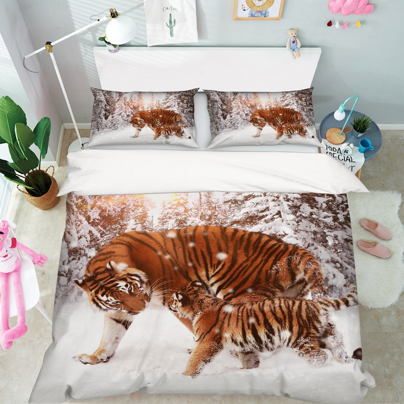 3D Snow Tiger 1950 Bed Pillowcases Quilt