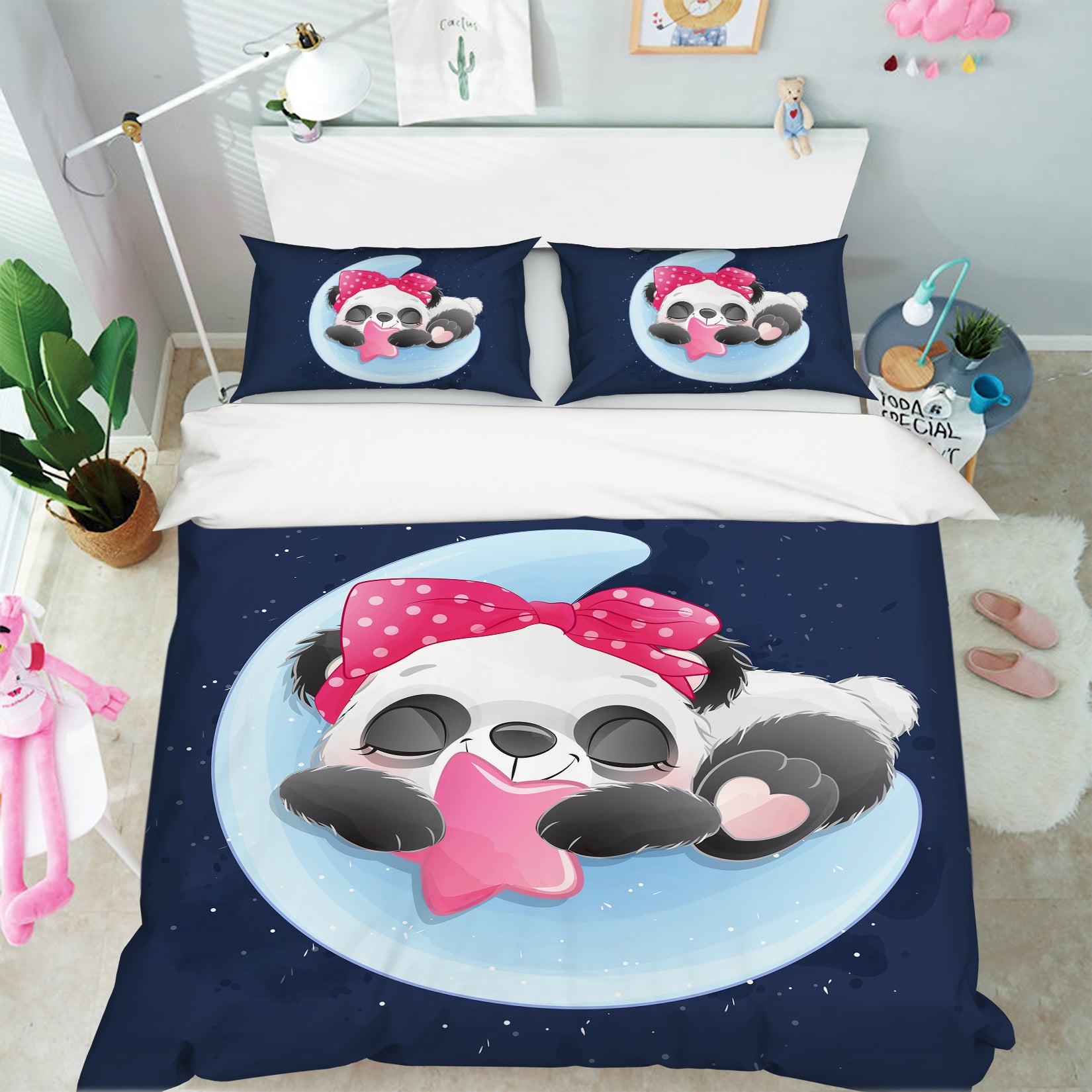 3D Blue Moon Panda 63239 Bed Pillowcases Quilt