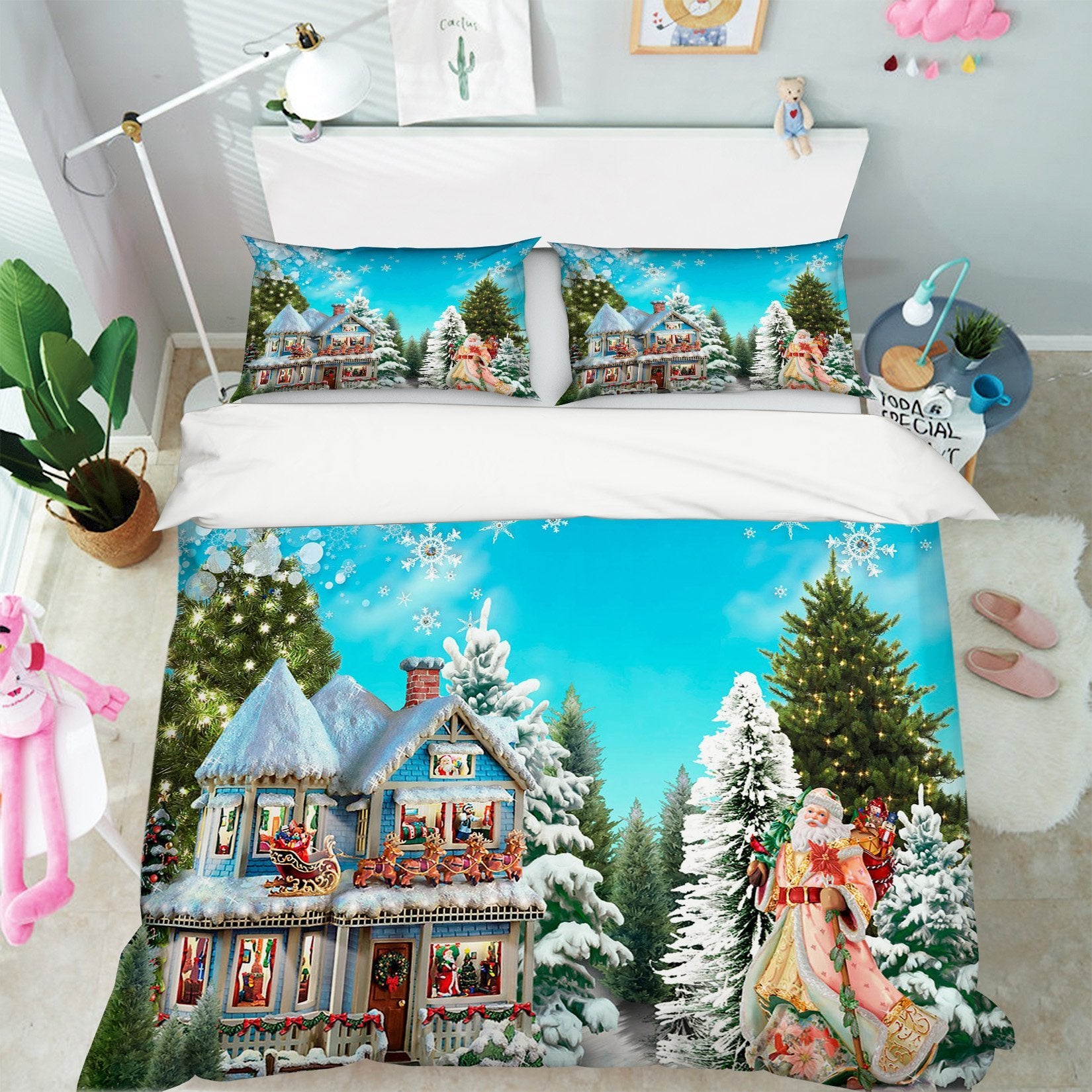 3D Christmas Villa Decoration 50 Bed Pillowcases Quilt Quiet Covers AJ Creativity Home 