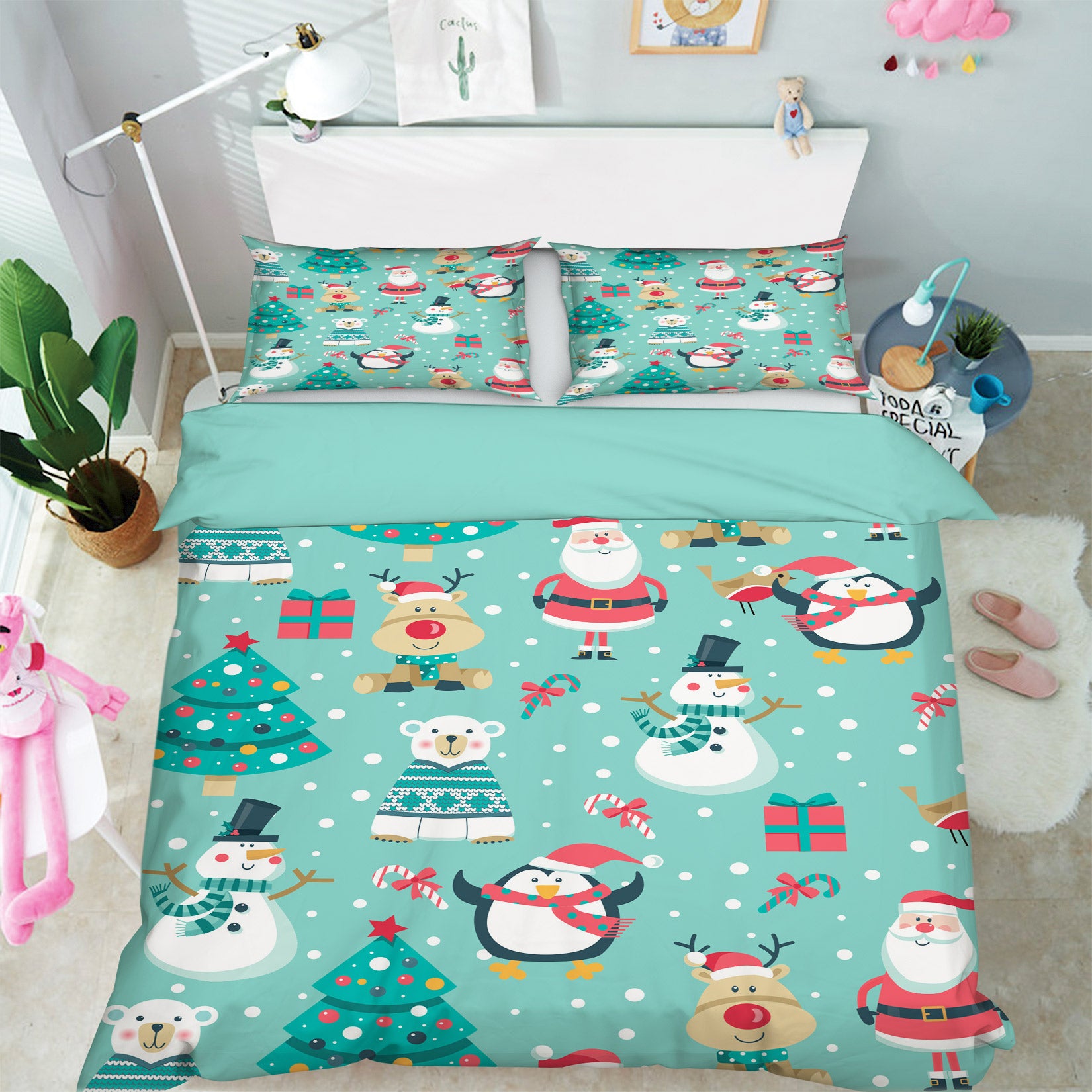 3D Santa Deer Snowman Pattern 52171 Christmas Quilt Duvet Cover Xmas Bed Pillowcases