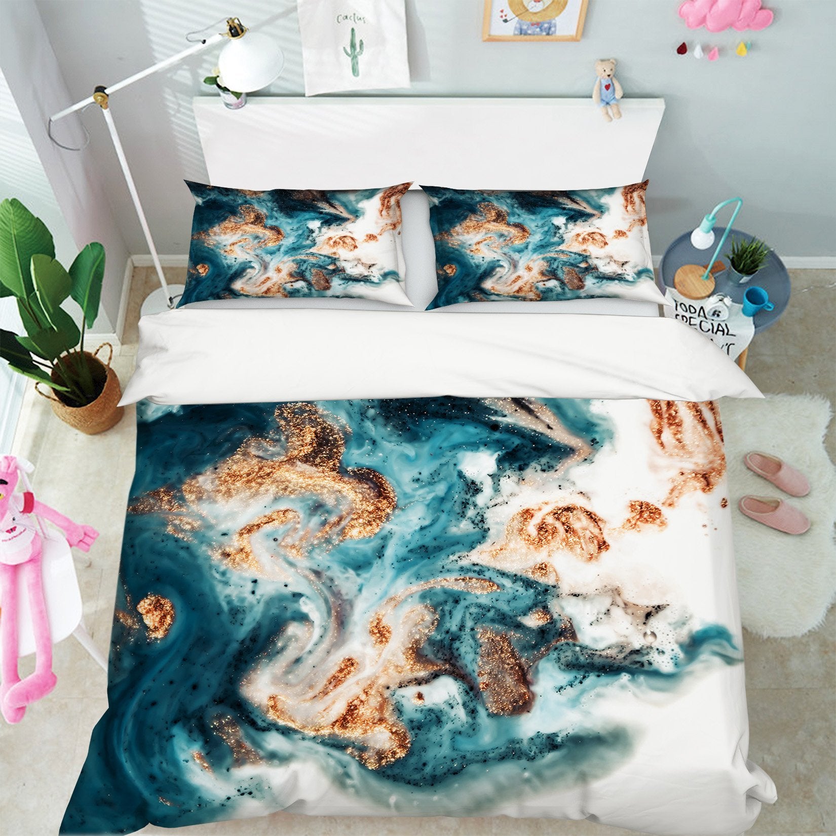 3D Stone Pattern Gold Powder 048 Bed Pillowcases Quilt Wallpaper AJ Wallpaper 