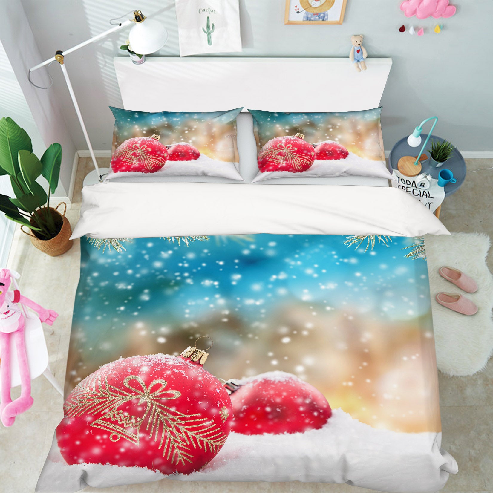 3D Snow Red Ball 52244 Christmas Quilt Duvet Cover Xmas Bed Pillowcases