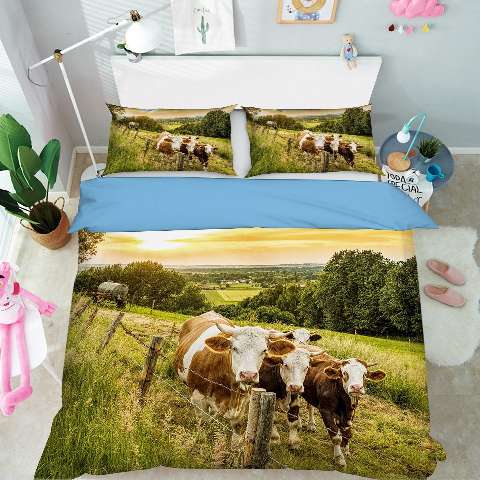 3D Cow Grazing 1930 Bed Pillowcases Quilt Quiet Covers AJ Creativity Home 