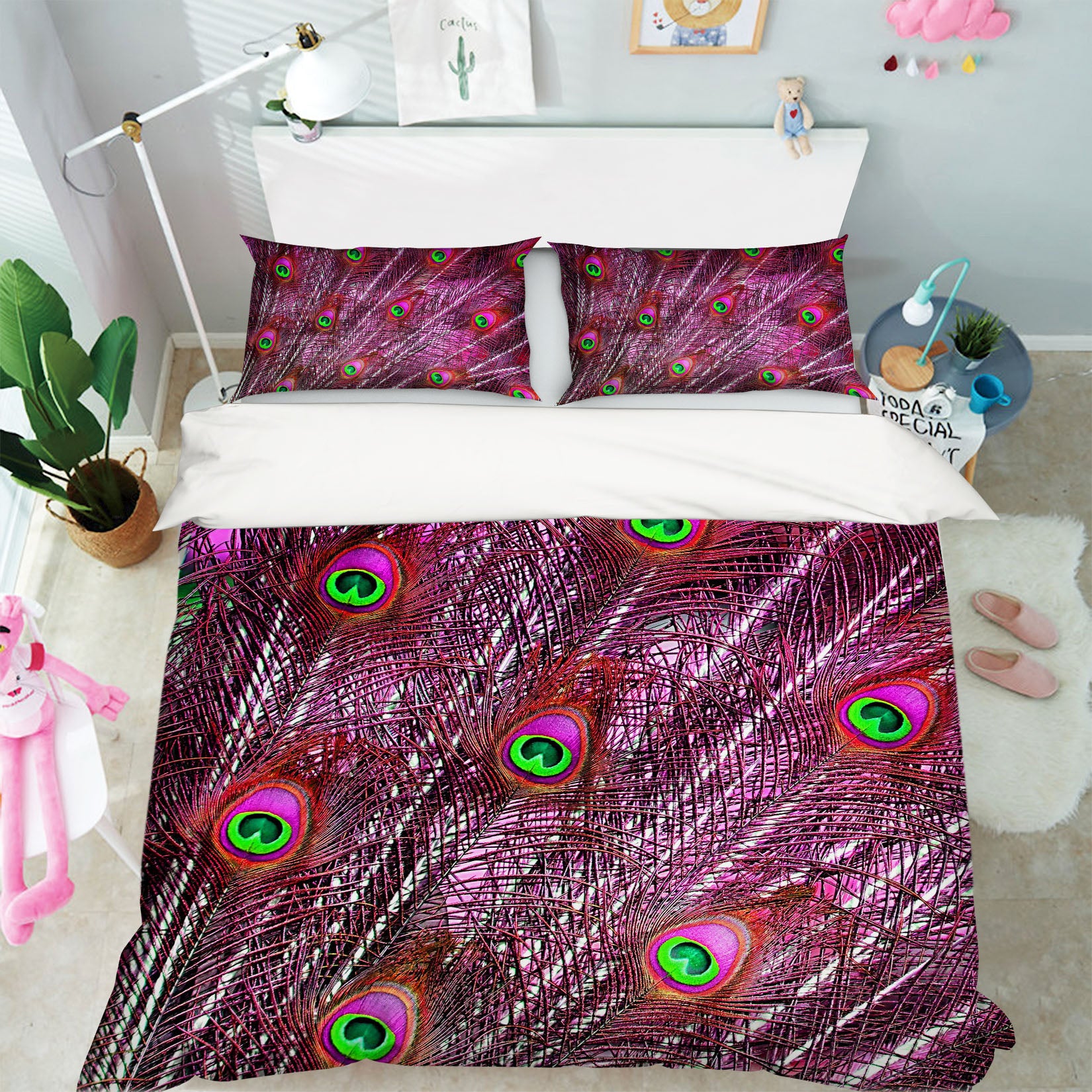 3D Peacock Feather 1921 Bed Pillowcases Quilt