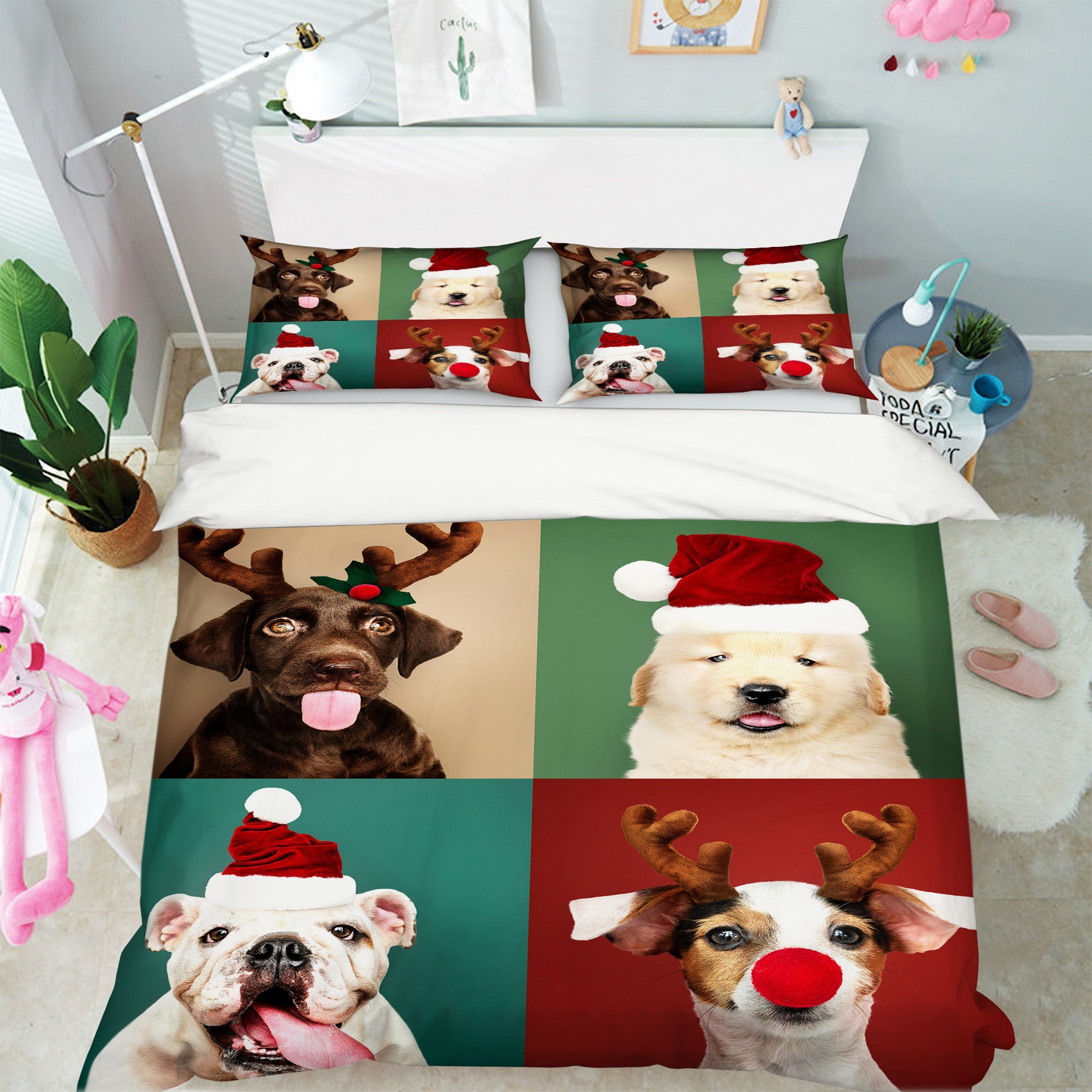 3D Dog Hat 52211 Christmas Quilt Duvet Cover Xmas Bed Pillowcases