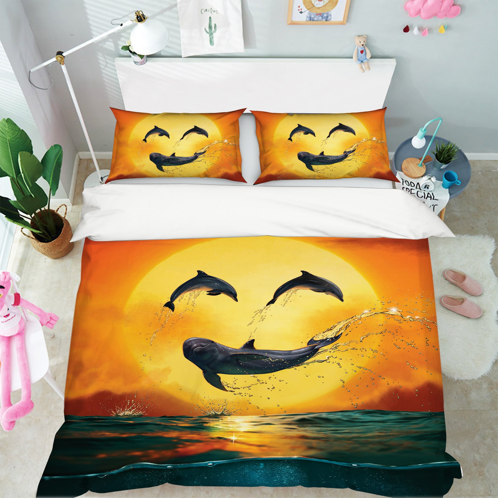 3D Dolphin Emoji Smily Def 039 Bed Pillowcases Quilt Exclusive Designer Vincent
