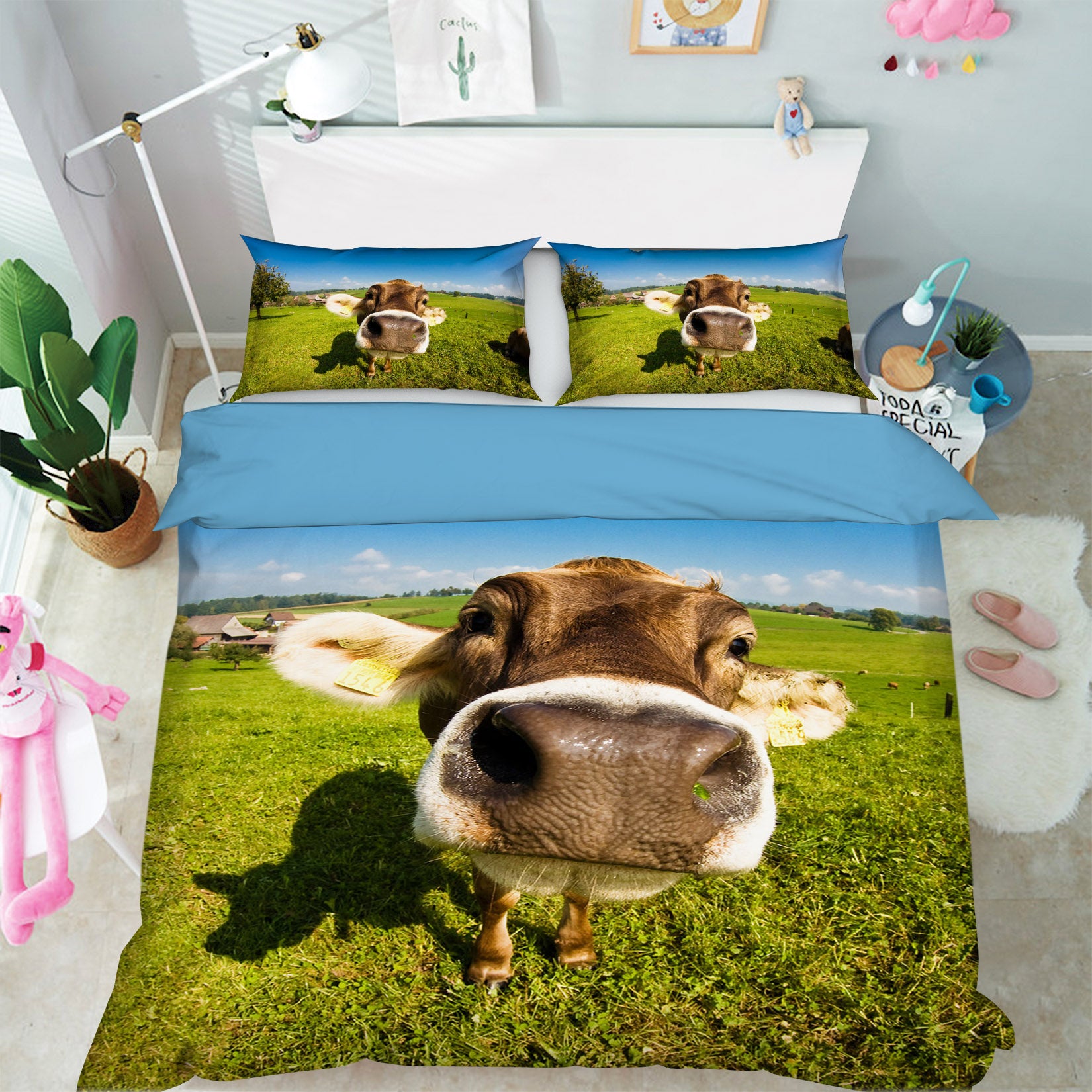 3D Lawn Bull Head 093 Bed Pillowcases Quilt