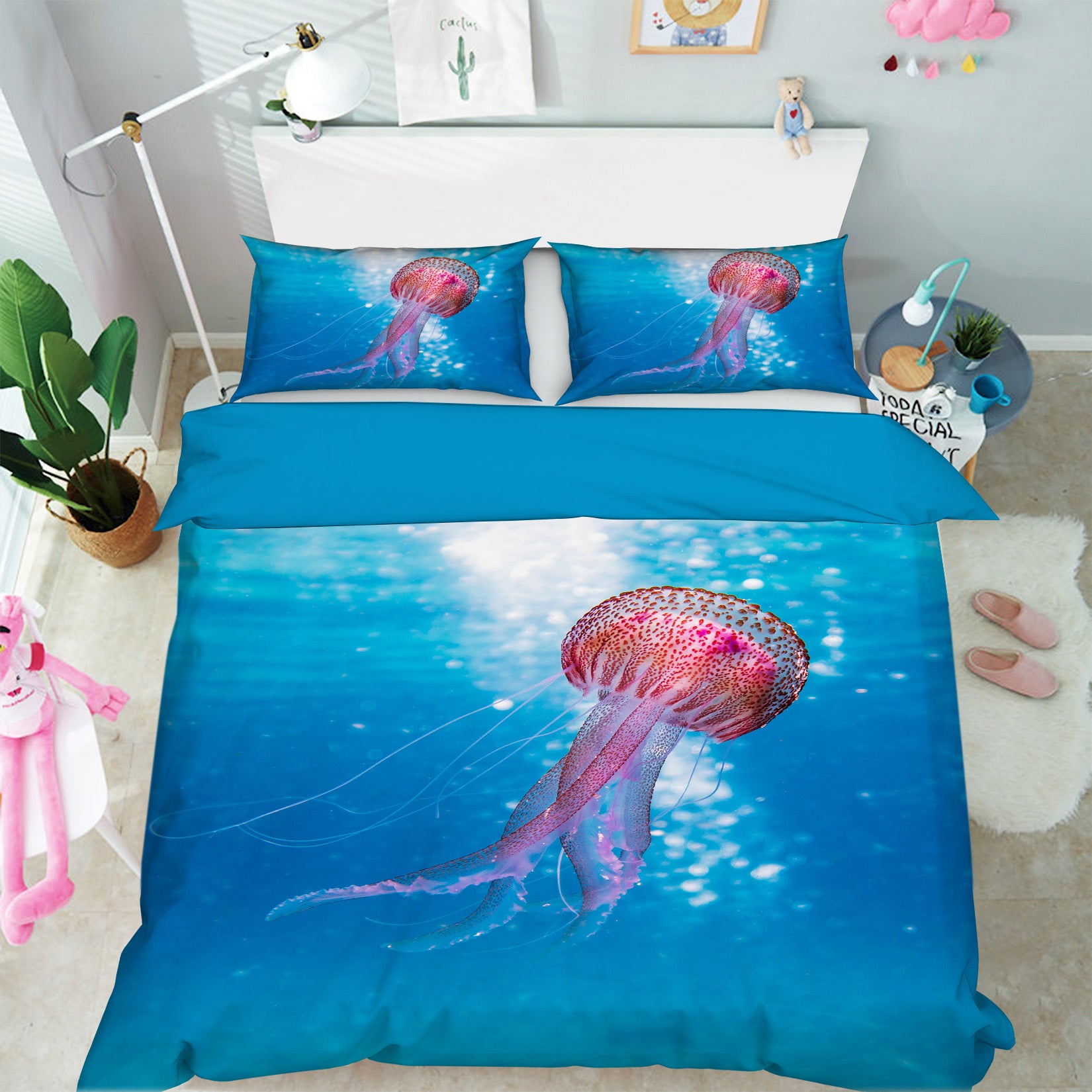 3D Pink Jellyfish 014 Bed Pillowcases Quilt