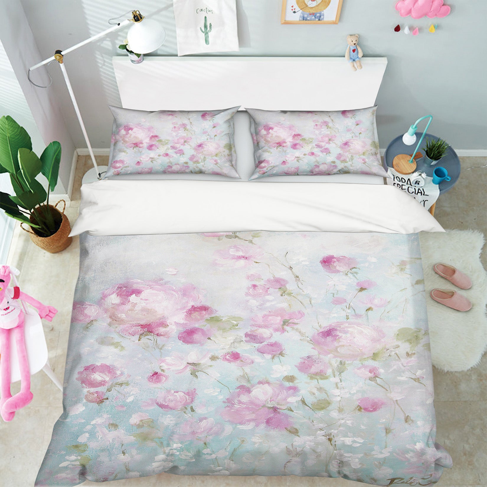 3D Pink Flower Clump 2059 Debi Coules Bedding Bed Pillowcases Quilt