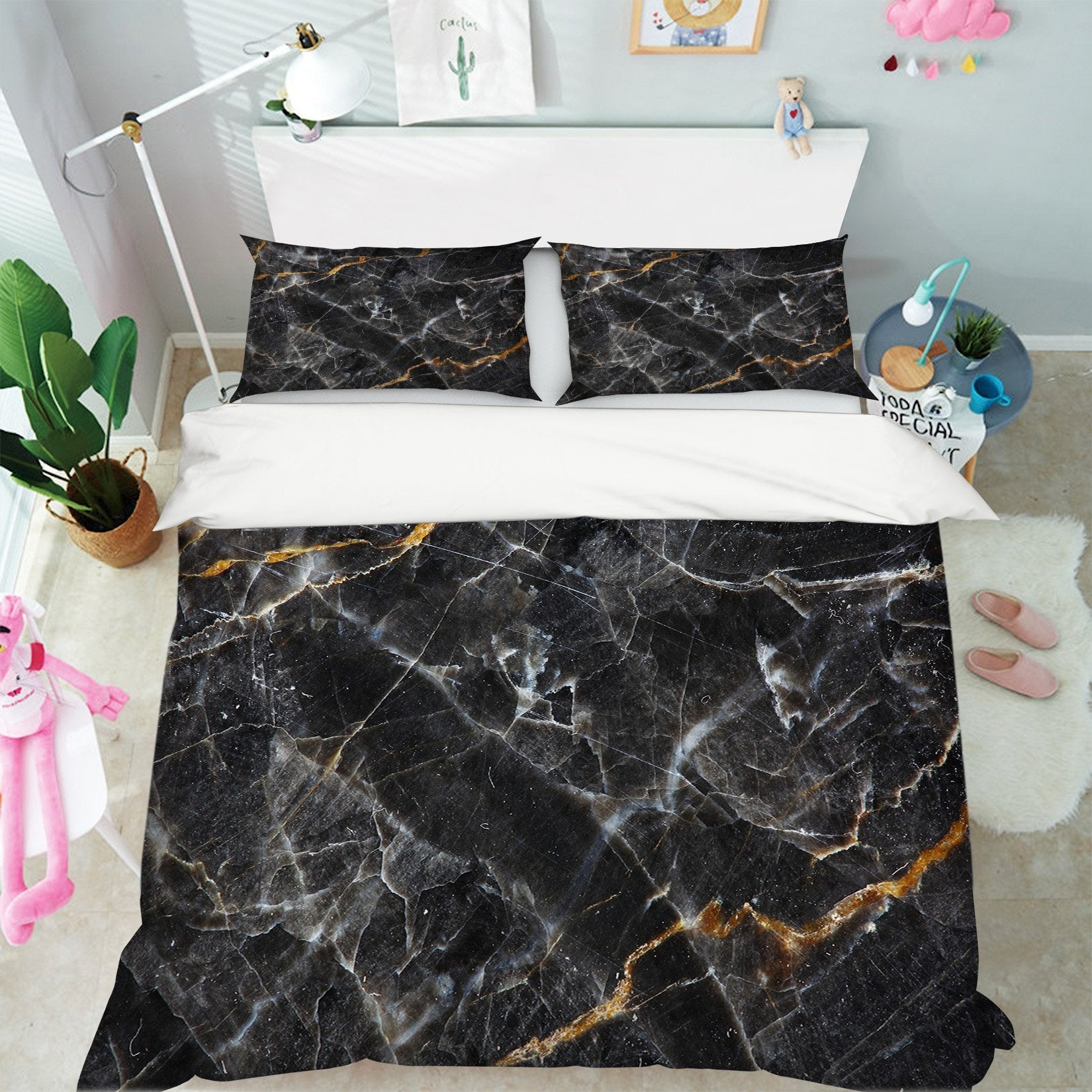 3D Black Crack Stone Pattern 023 Bed Pillowcases Quilt Wallpaper AJ Wallpaper 
