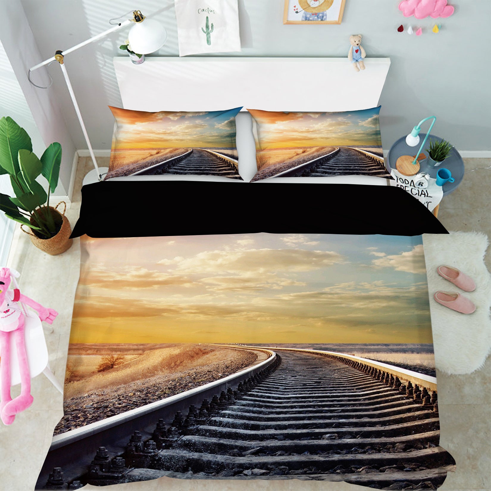 3D Sunset Railway 069 Bed Pillowcases Quilt