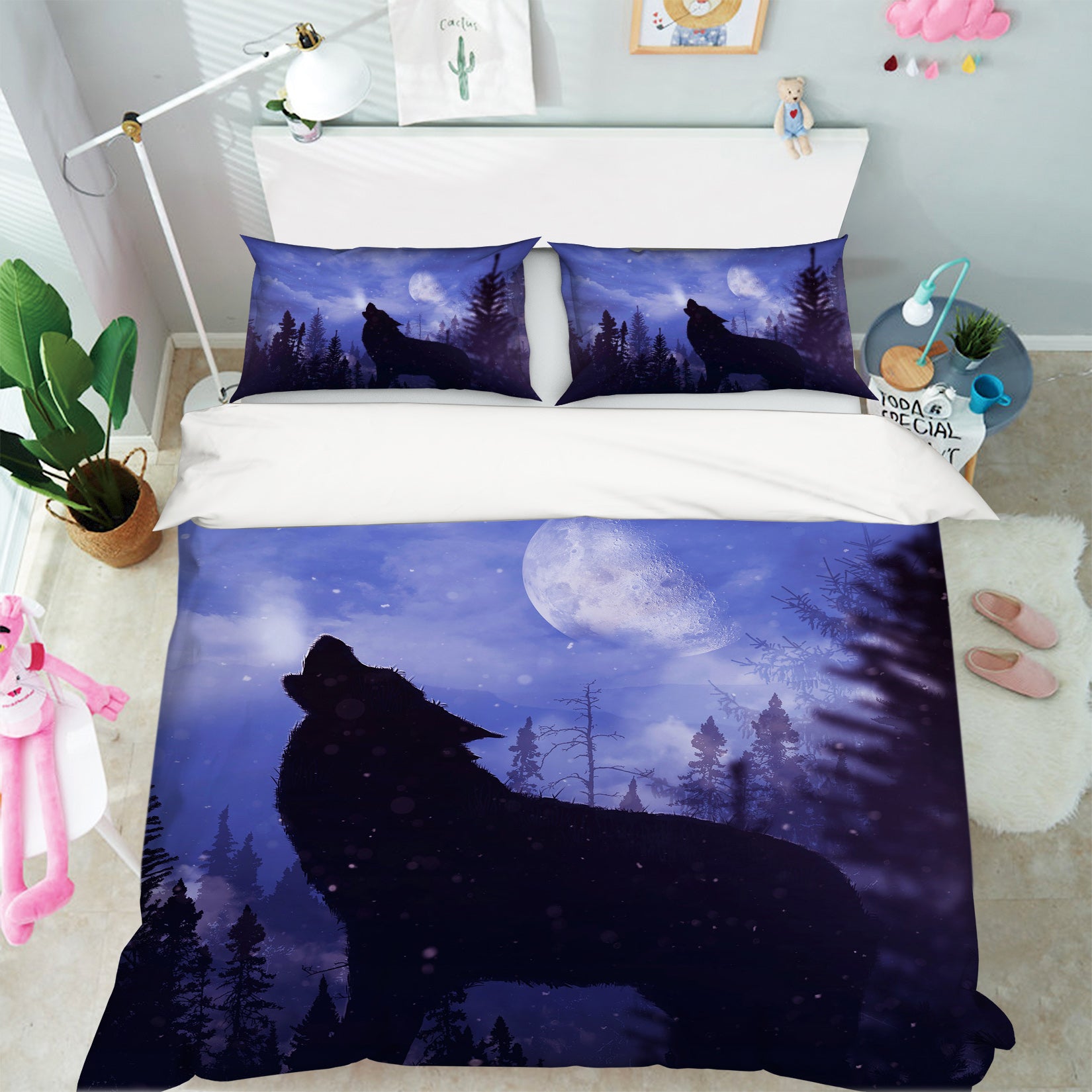 3D Moon Black Wolf 141 Bed Pillowcases Quilt