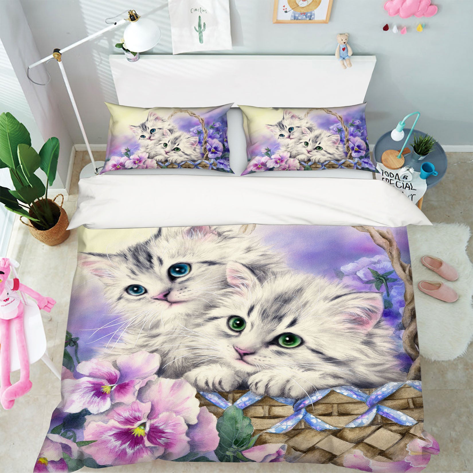 3D Flower Basket Cat 5970 Kayomi Harai Bedding Bed Pillowcases Quilt Cover Duvet Cover