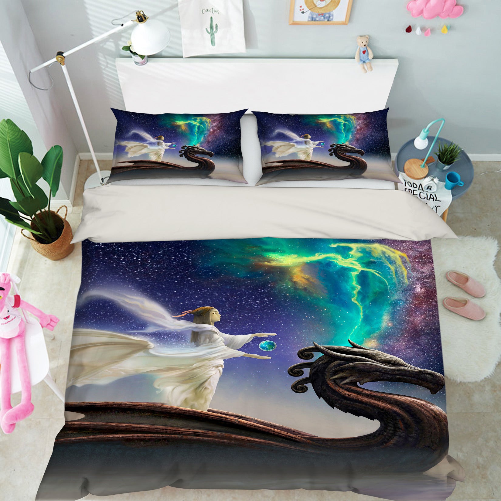 3D Starry Sky Dragon Woman 7040 Ciruelo Bedding Bed Pillowcases Quilt