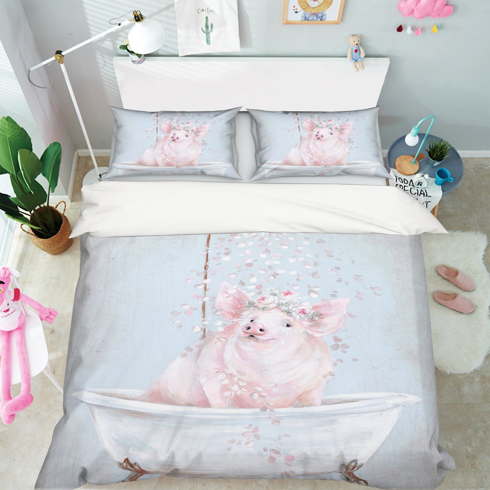 3D Wreath Pig Bath 2040 Debi Coules Bedding Bed Pillowcases Quilt