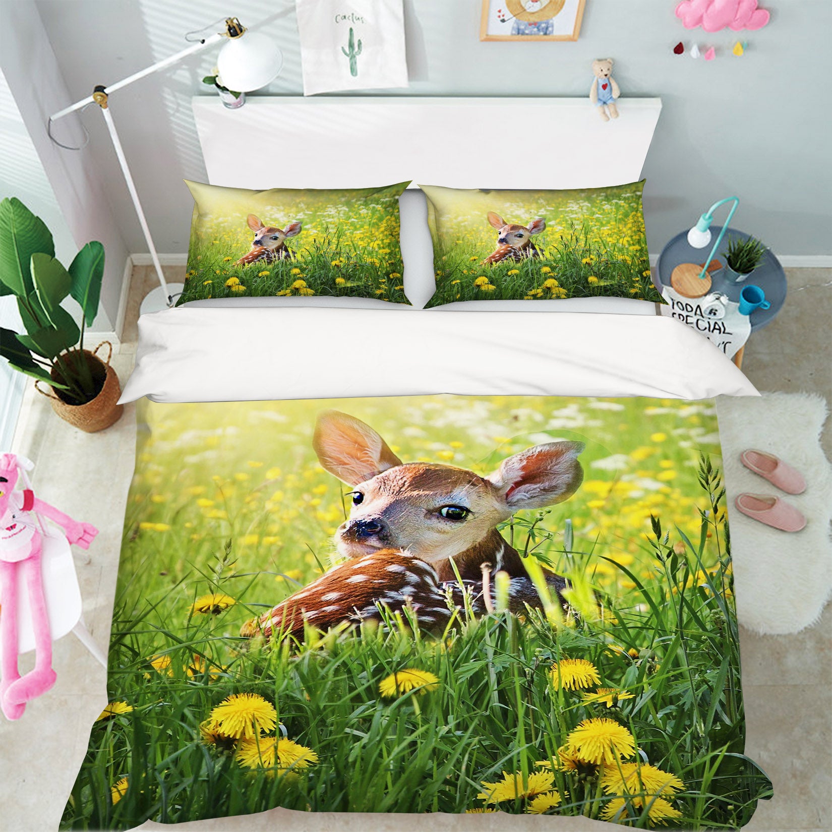 3D Flower Field Deer 053 Bed Pillowcases Quilt