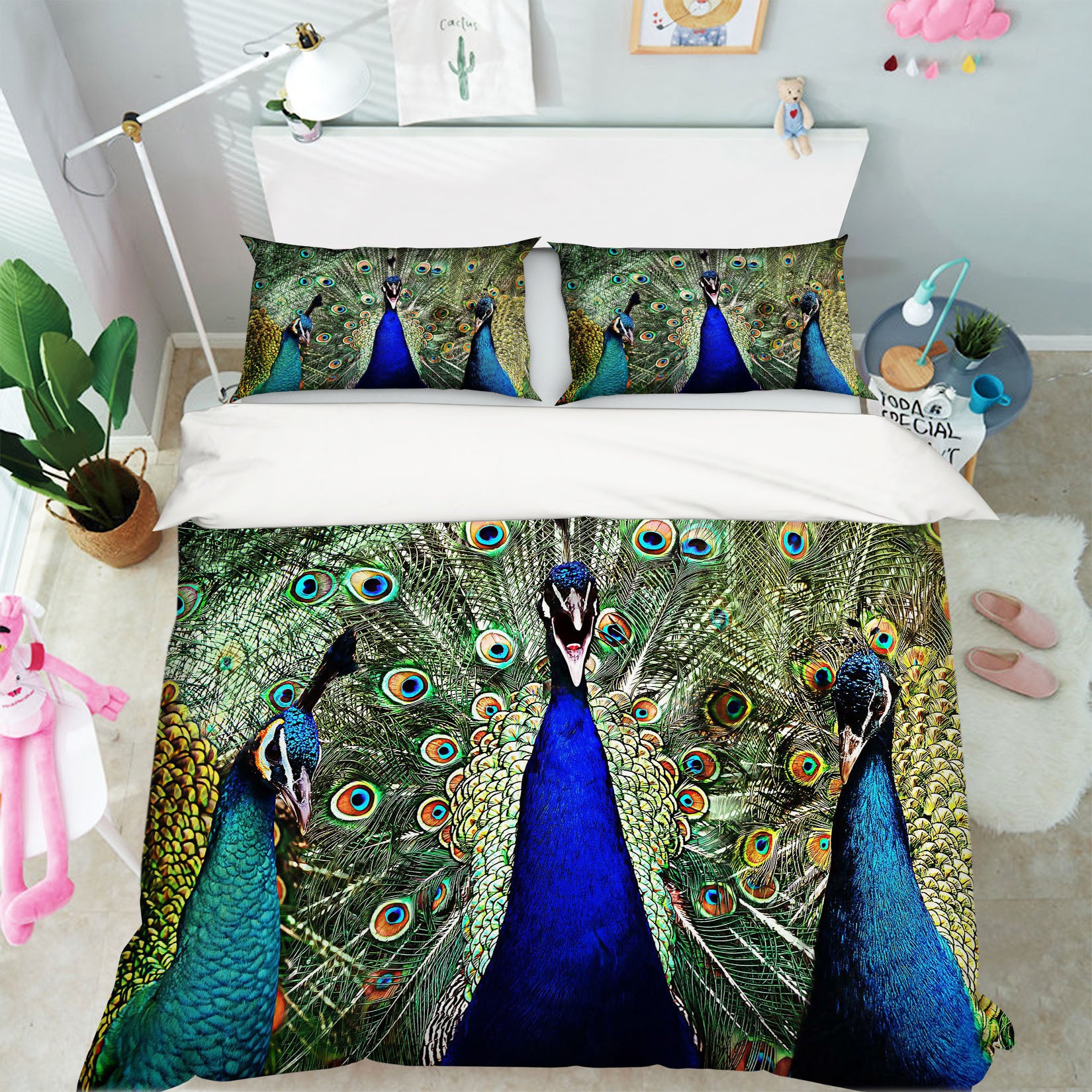 3D Peacock 1917 Bed Pillowcases Quilt