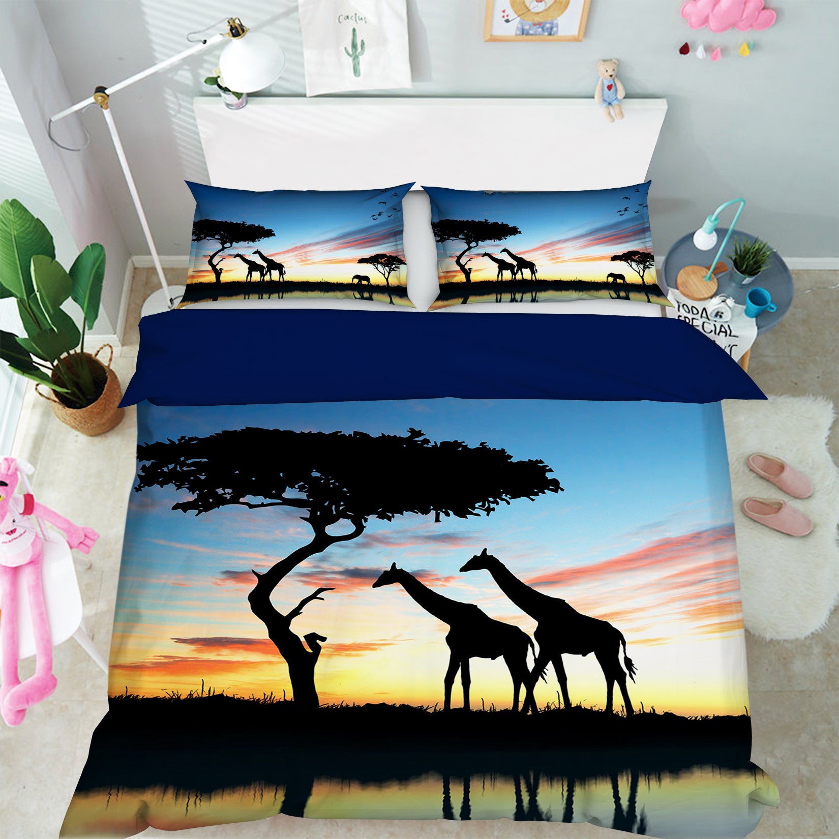 3D Black Giraffe Tree 042 Bed Pillowcases Quilt