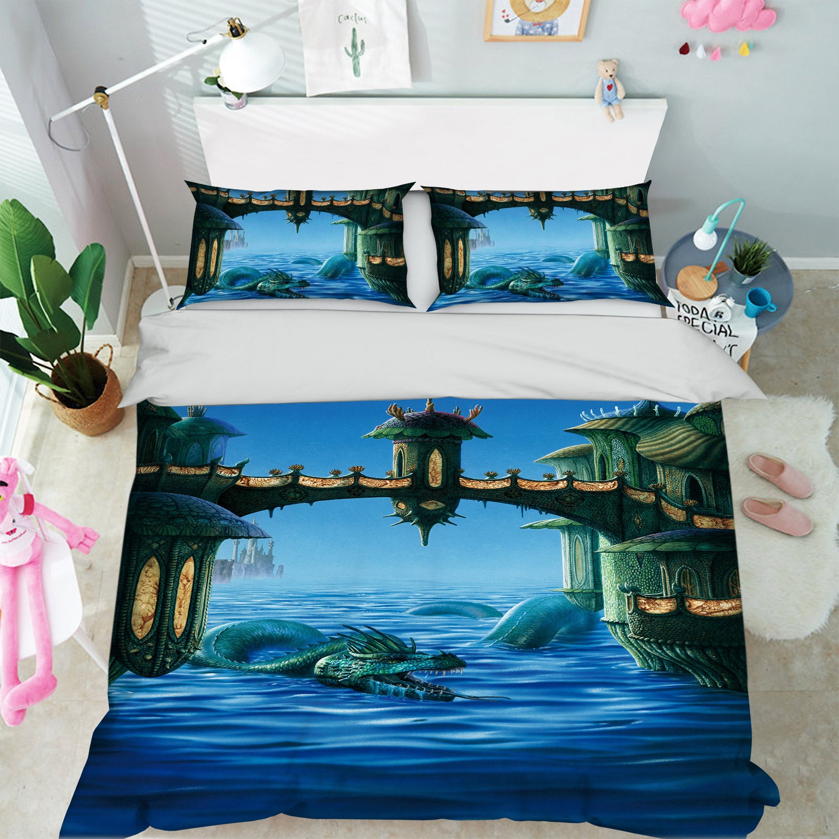 3D River Dragon Bridge 6182 Ciruelo Bedding Bed Pillowcases Quilt