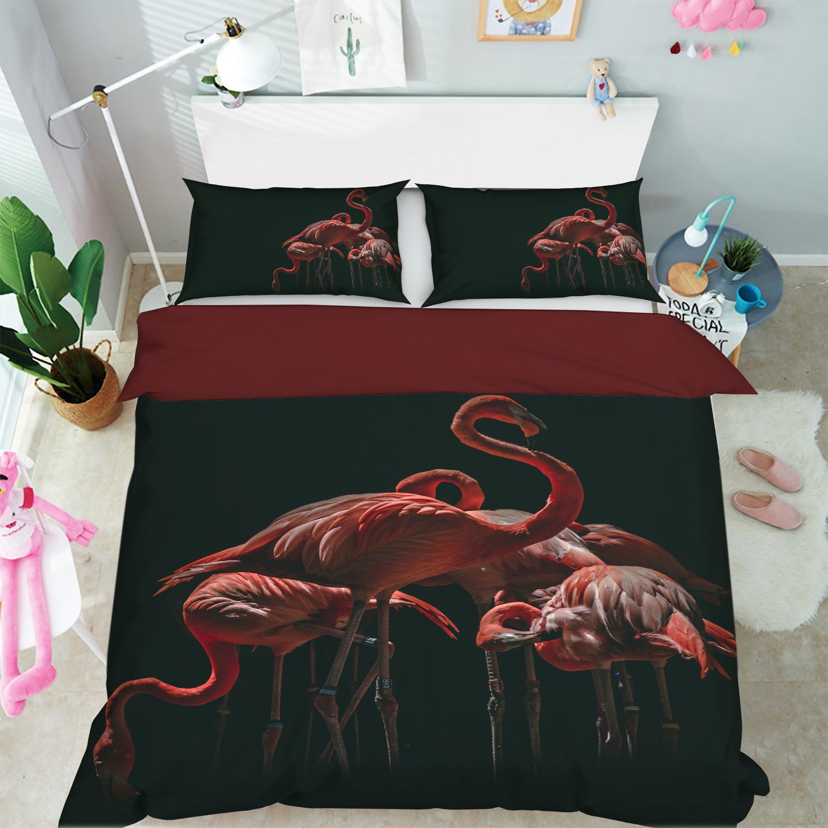 3D Pink Flamingo 016 Bed Pillowcases Quilt