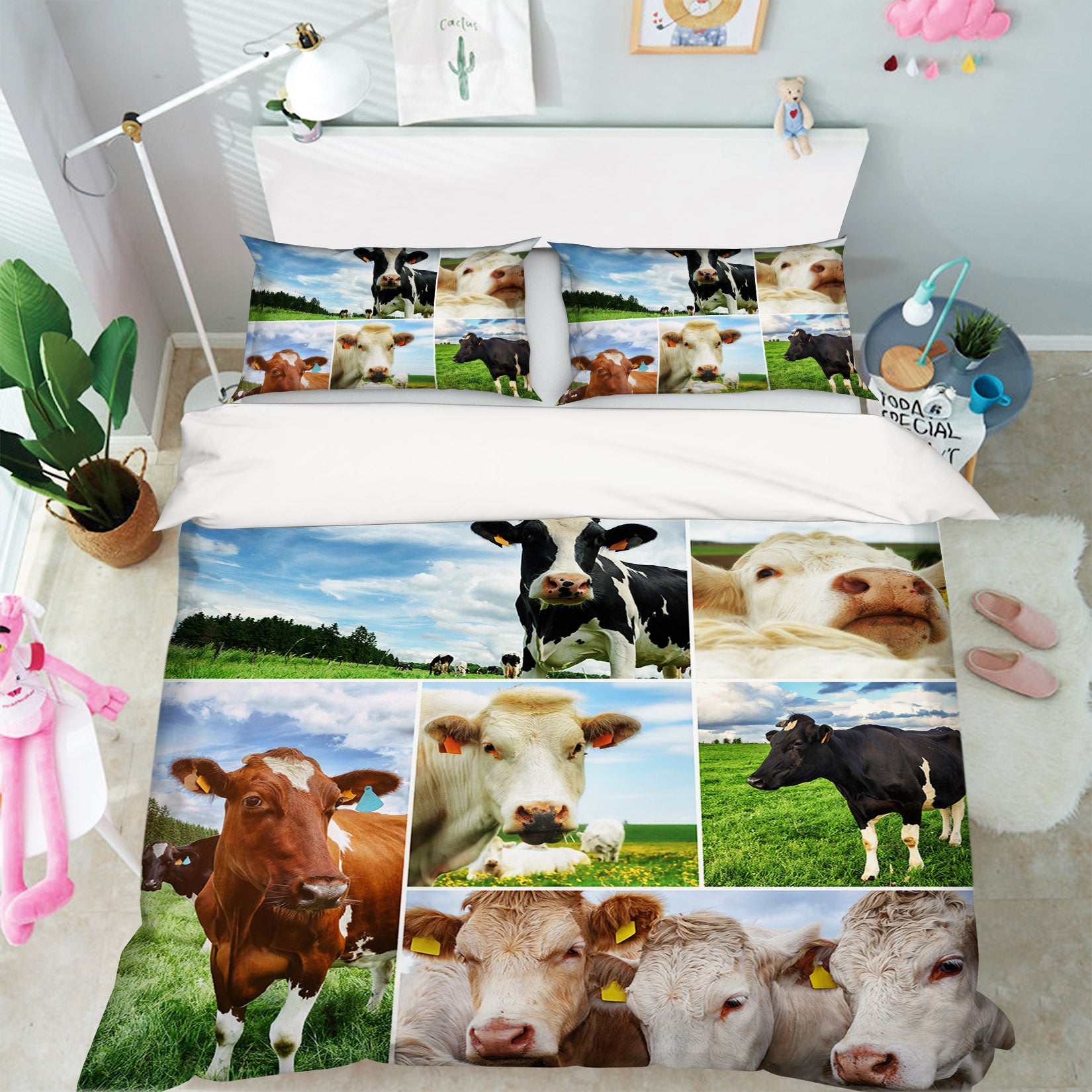 3D Pasture Cow 042 Bed Pillowcases Quilt