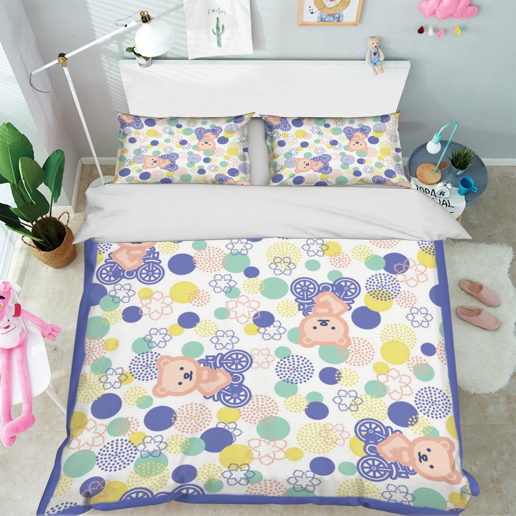 3D Cycling Bear 180 Bed Pillowcases Quilt Wallpaper AJ Wallpaper 