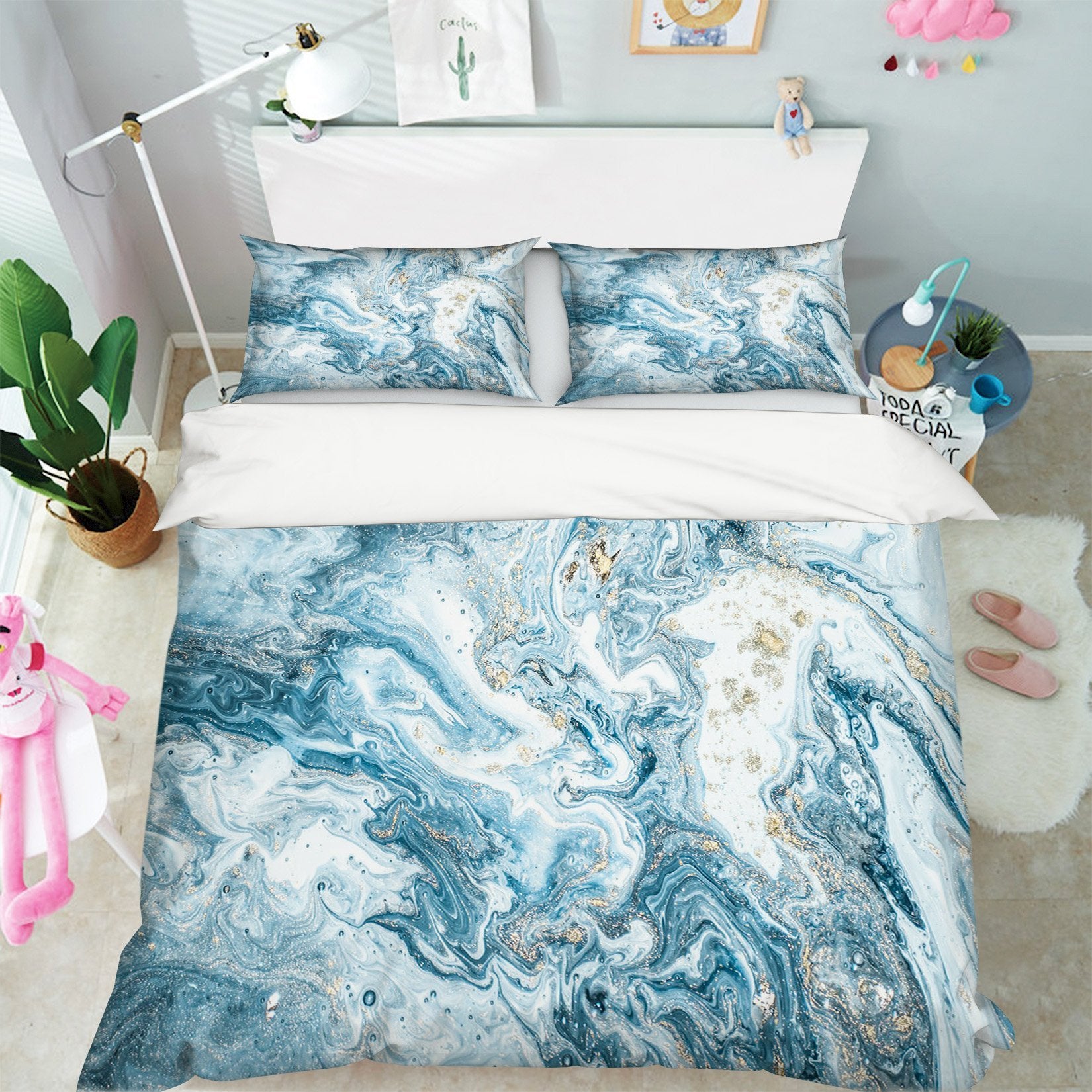 3D Wave Flowing Light Blue 060 Bed Pillowcases Quilt Wallpaper AJ Wallpaper 