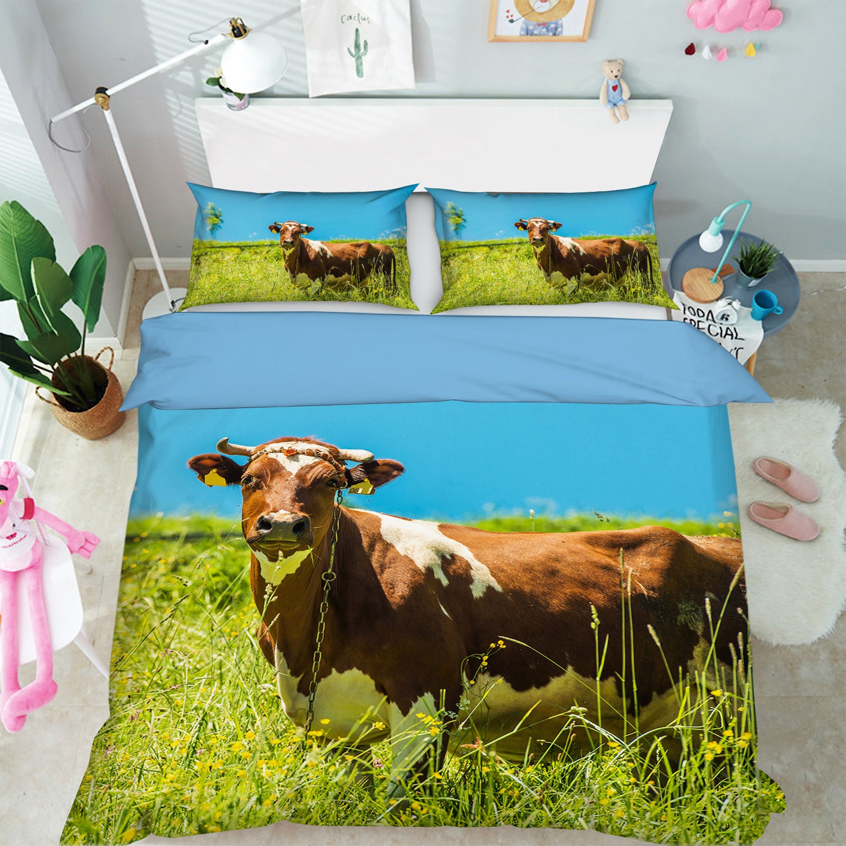 3D Brown Cow 1898 Bed Pillowcases Quilt