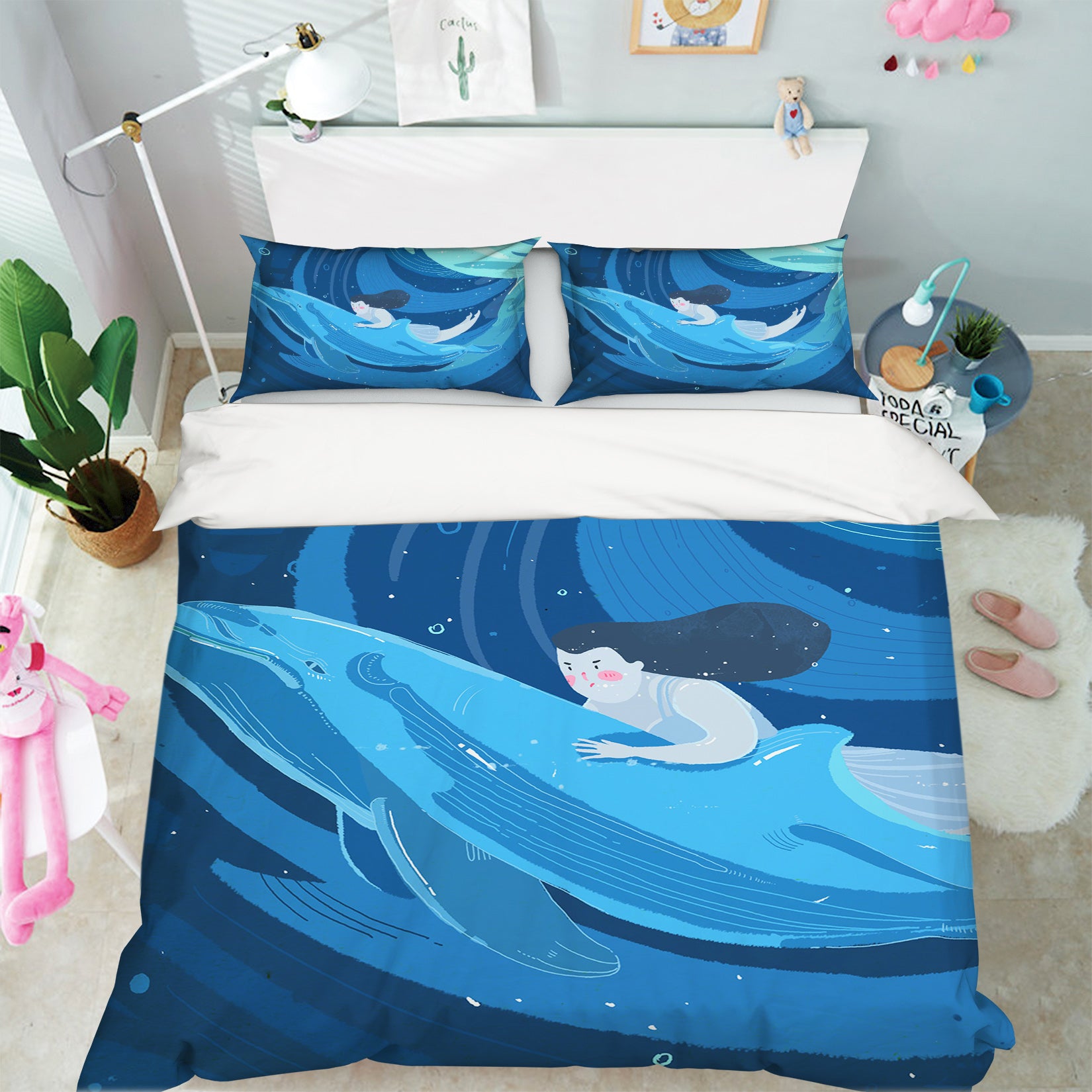3D Blue Whale 018 Bed Pillowcases Quilt