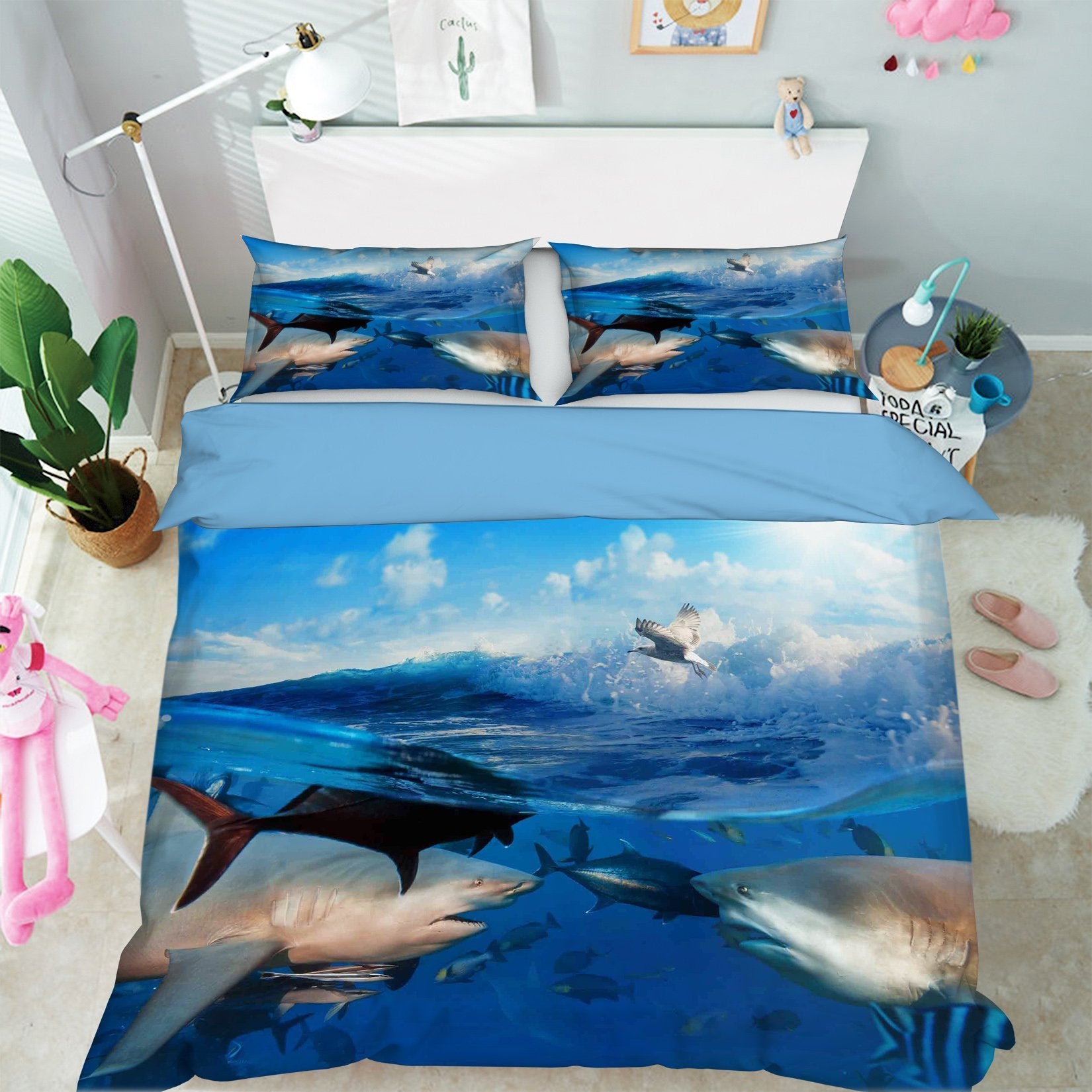 3D Bird Shark 004 Bed Pillowcases Quilt Wallpaper AJ Wallpaper 