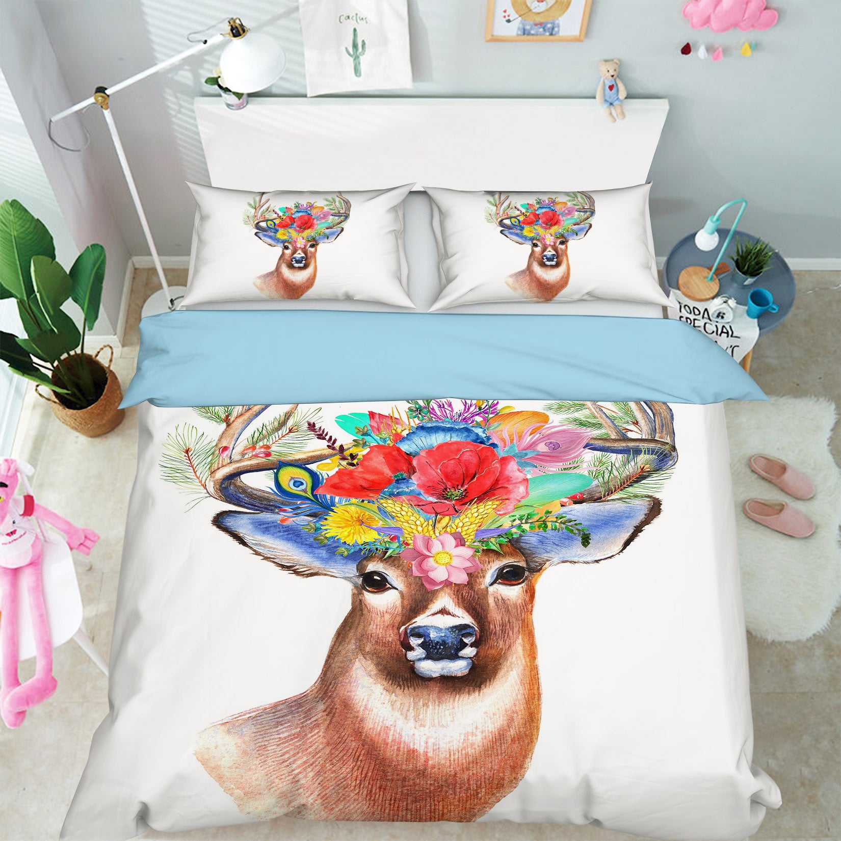 3D Flowers Elk 1944 Bed Pillowcases Quilt