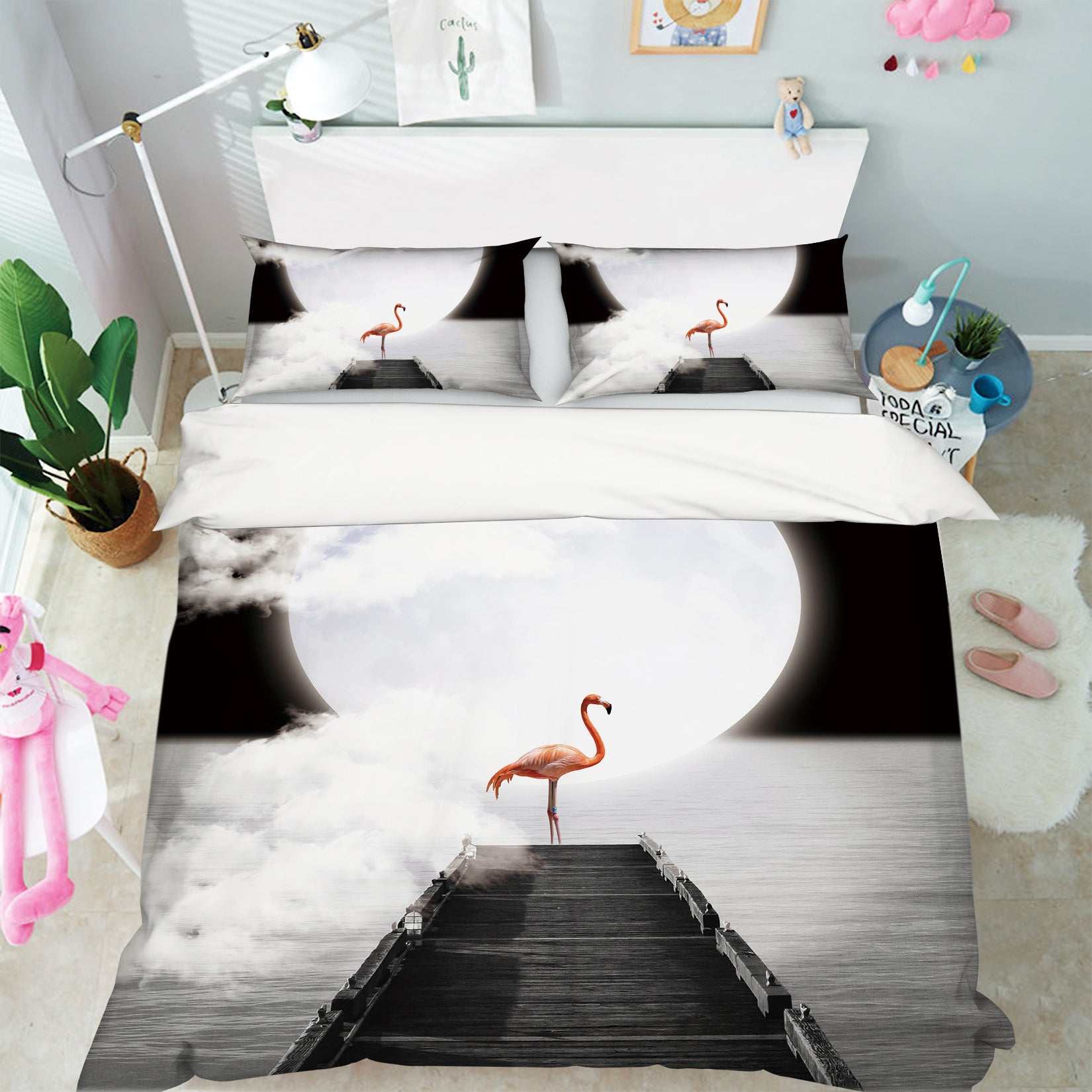 3D Lonely Flamingo 1925 Bed Pillowcases Quilt