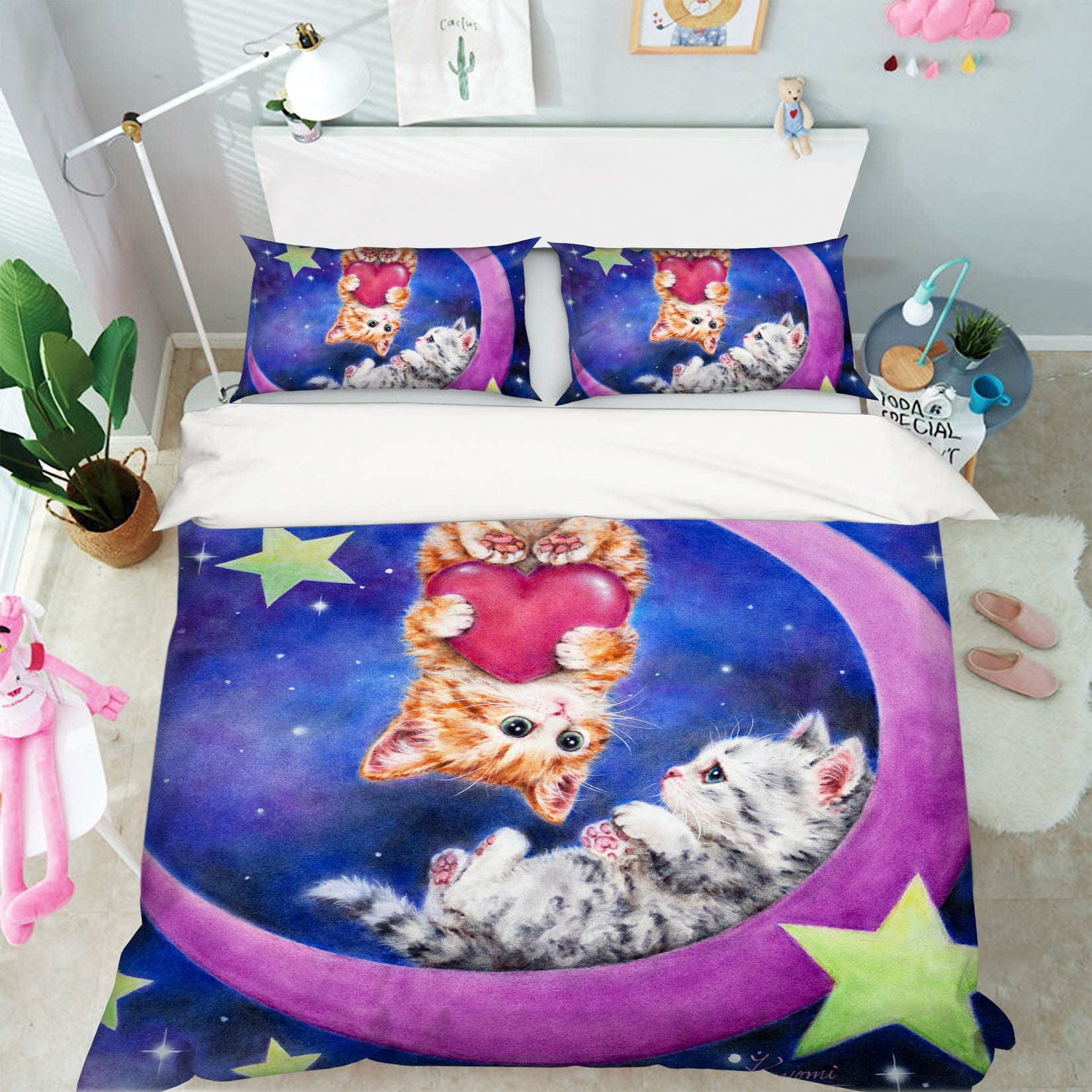 3D Moon Love Cat 5958 Kayomi Harai Bedding Bed Pillowcases Quilt Cover Duvet Cover