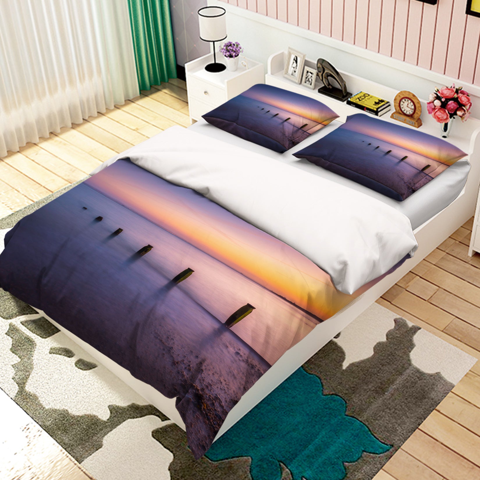 3D Sunset Purple Sea 1009 Assaf Frank Bedding Bed Pillowcases Quilt
