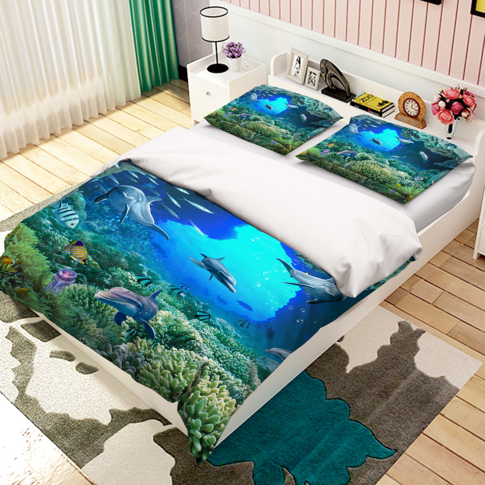 3D Seaweed Dolphin 011 Bed Pillowcases Quilt