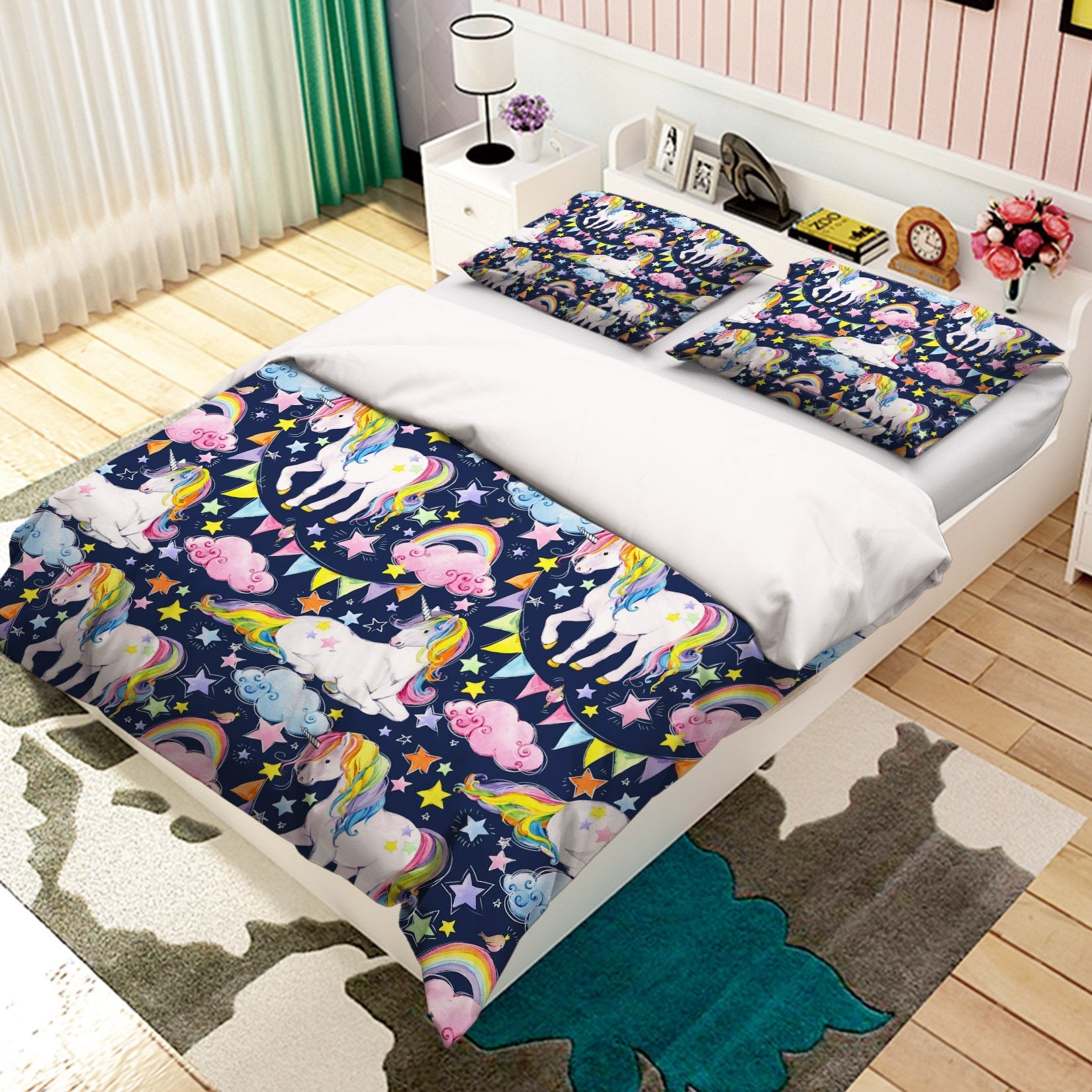 3D Cartoon Rainbow Unicorn 028 Bed Pillowcases Quilt Wallpaper AJ Wallpaper 