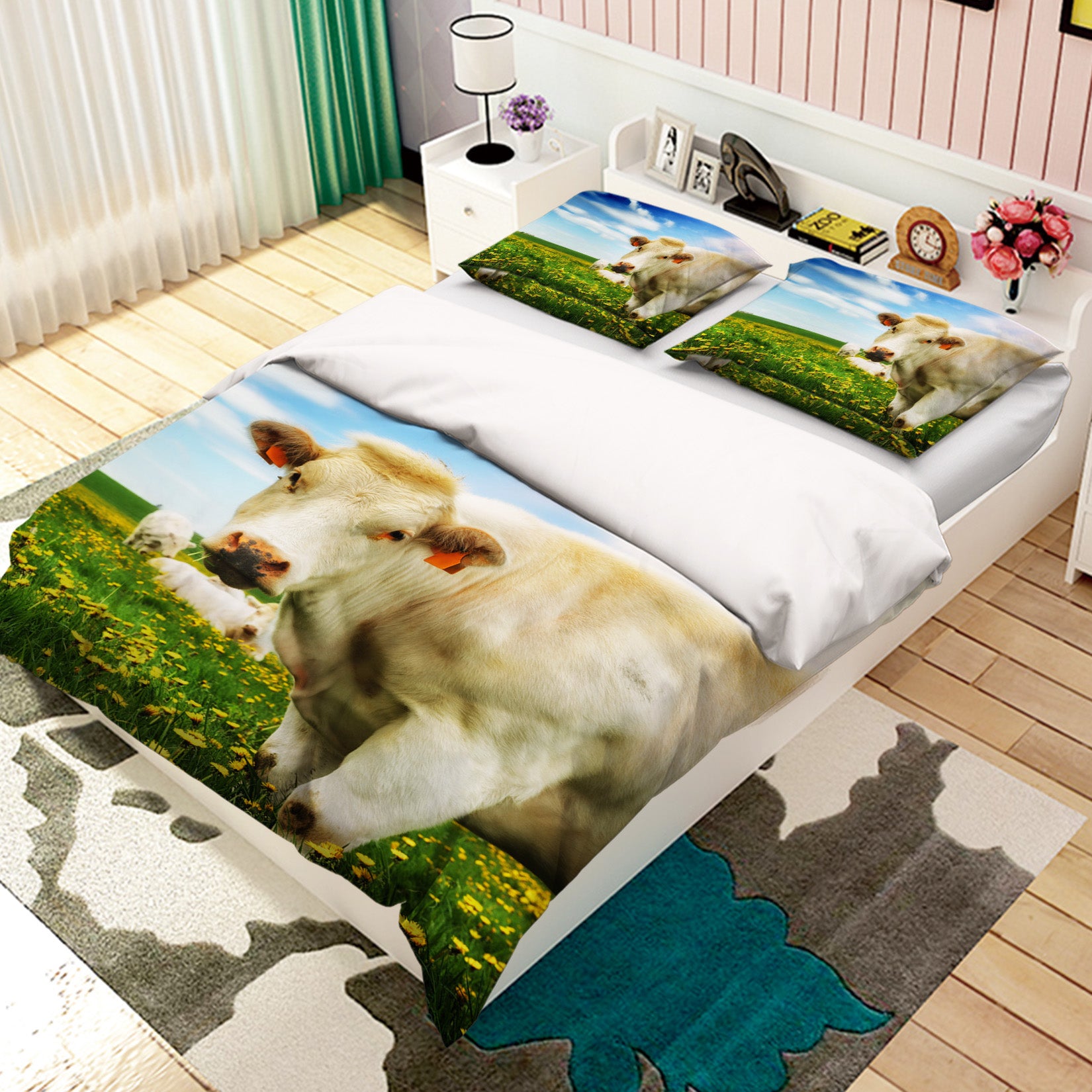 3D White Cow 043 Bed Pillowcases Quilt